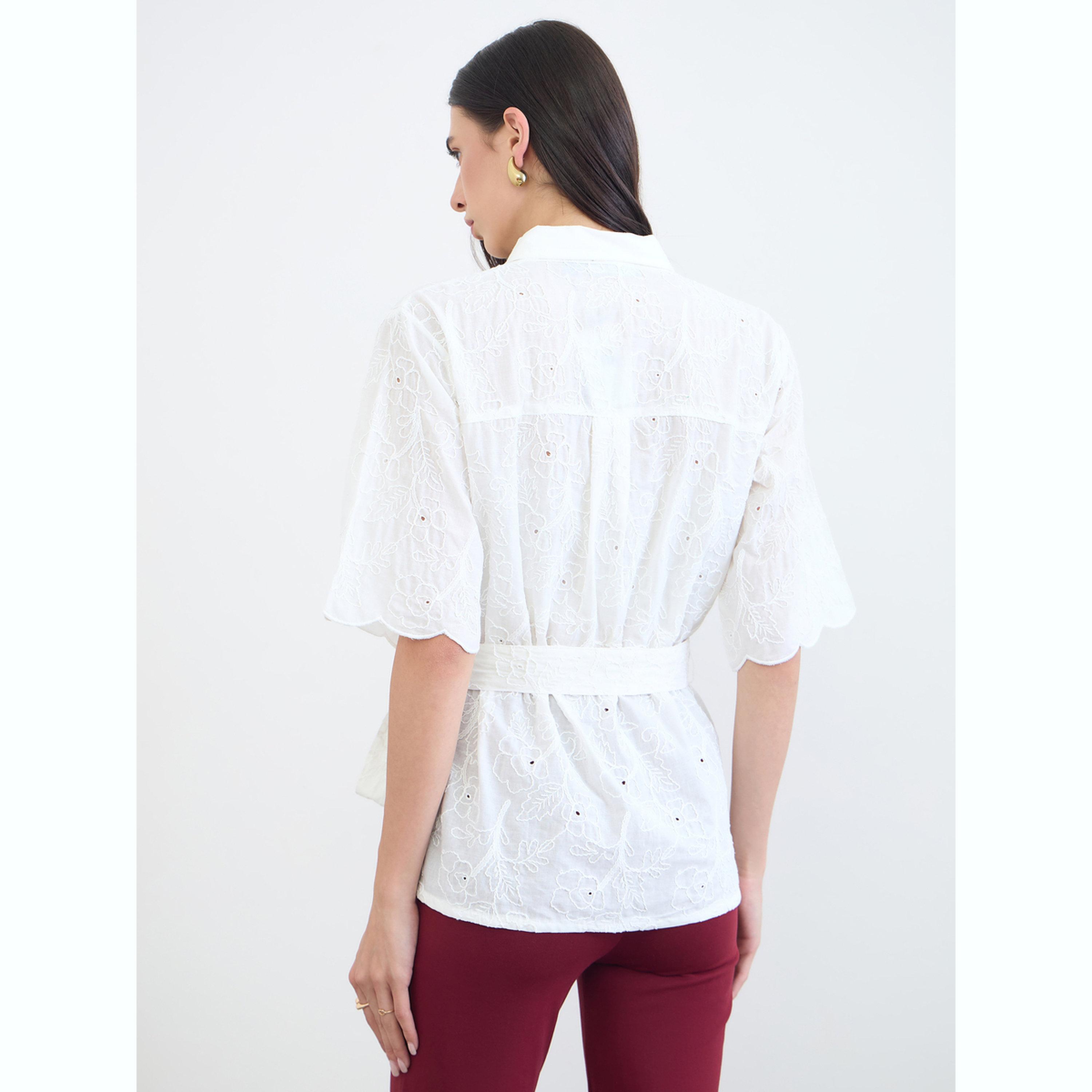 Styli Off White Schiffli Cotton Shirt with Belt-women-clothing-shirtsandblouses-shirts-image-5
