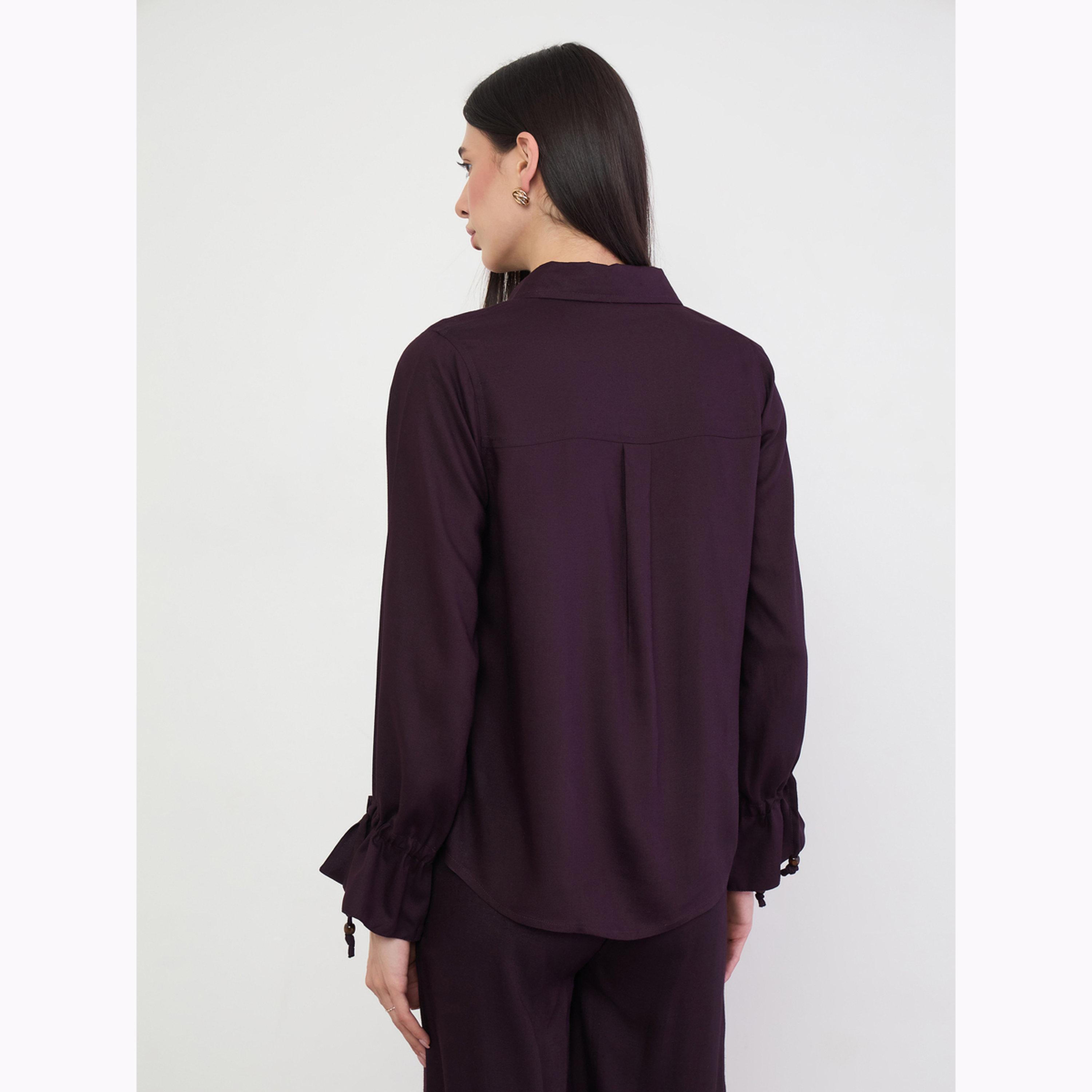 Styli Purple Linen Blend Shirt with Drawstring Cuffs-women-clothing-shirtsandblouses-shirts-image-4