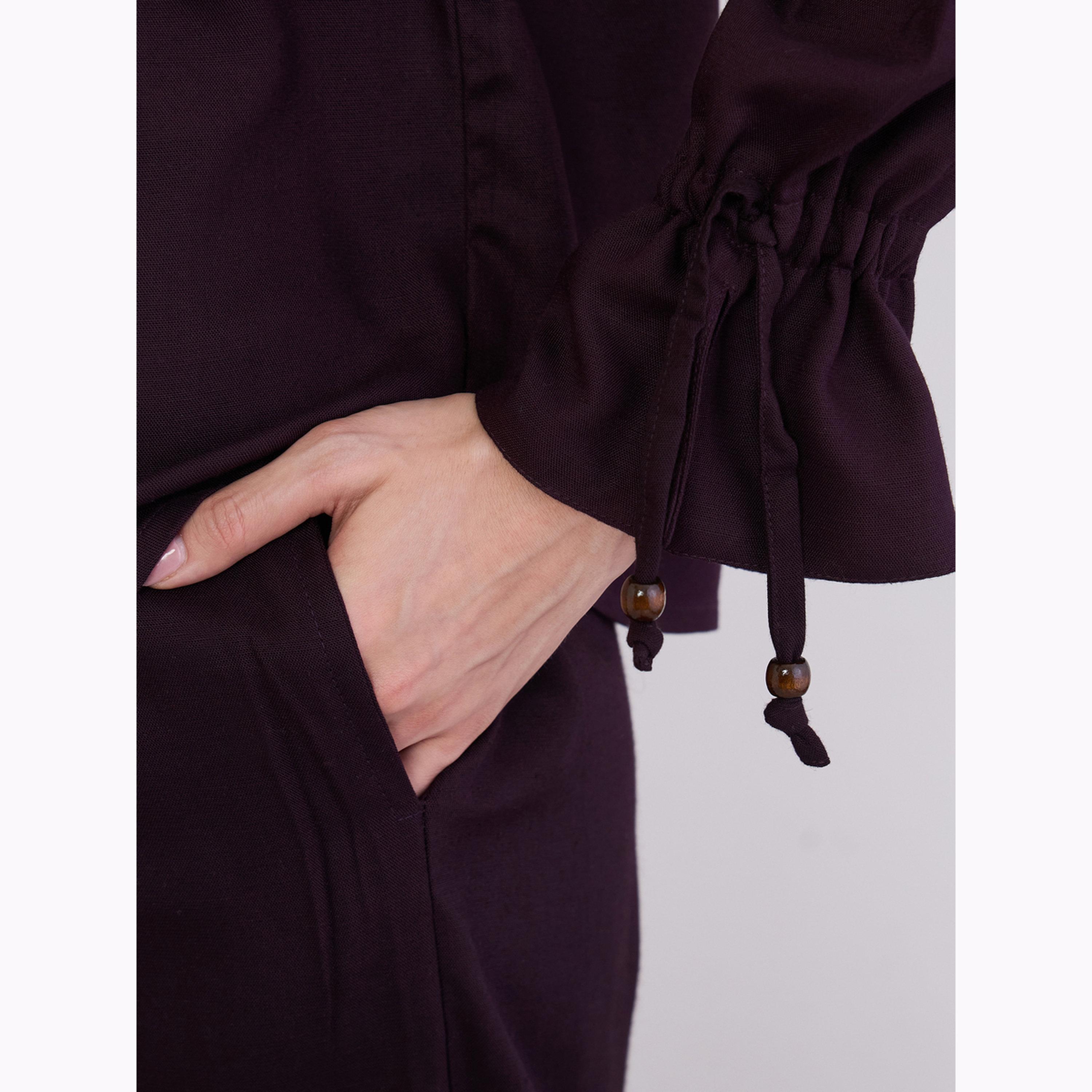 Styli Purple Linen Blend Shirt with Drawstring Cuffs-women-clothing-shirtsandblouses-shirts-image-6
