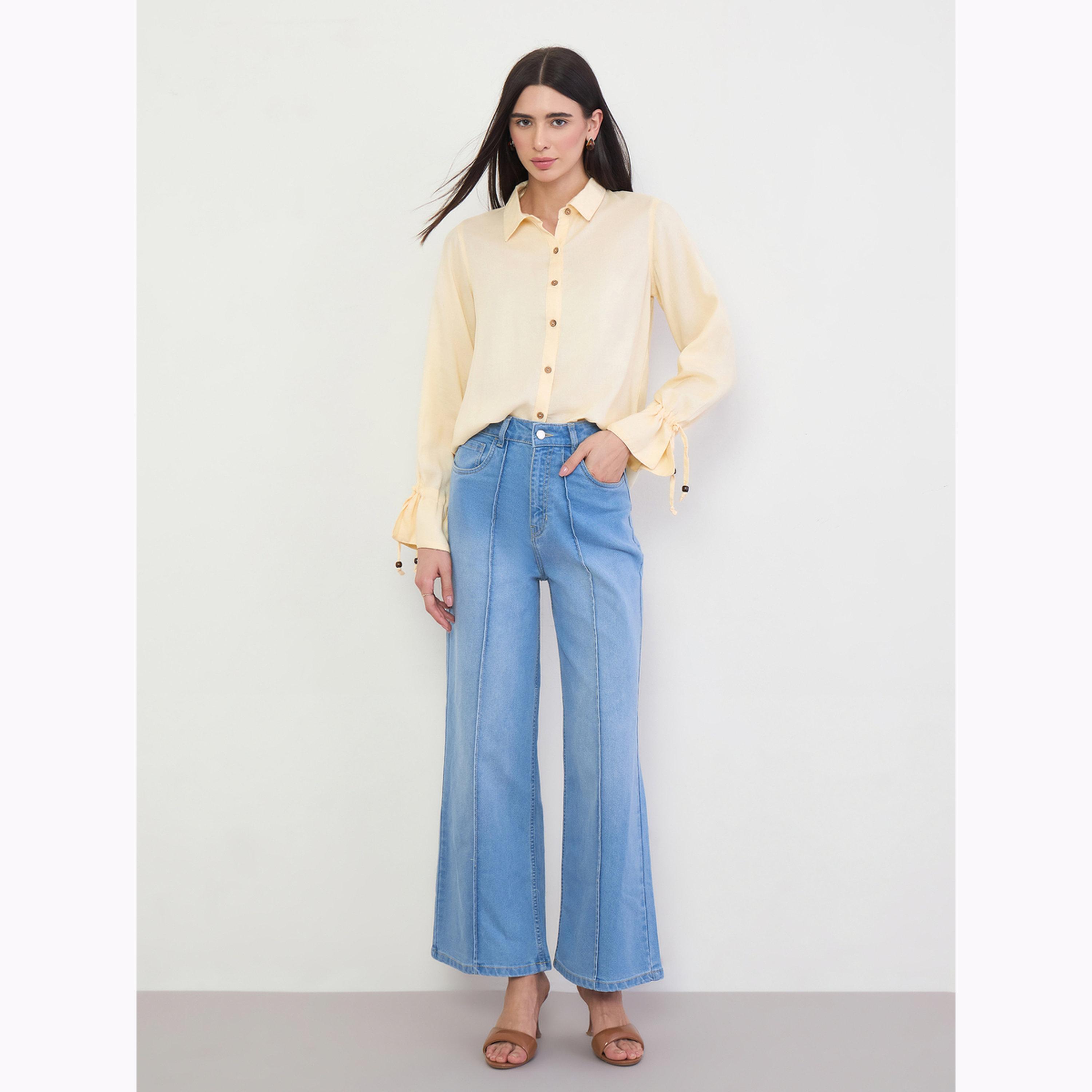 Styli Purple Linen Blend Shirt with Drawstring Cuffs-women-clothing-shirtsandblouses-shirts-image-2