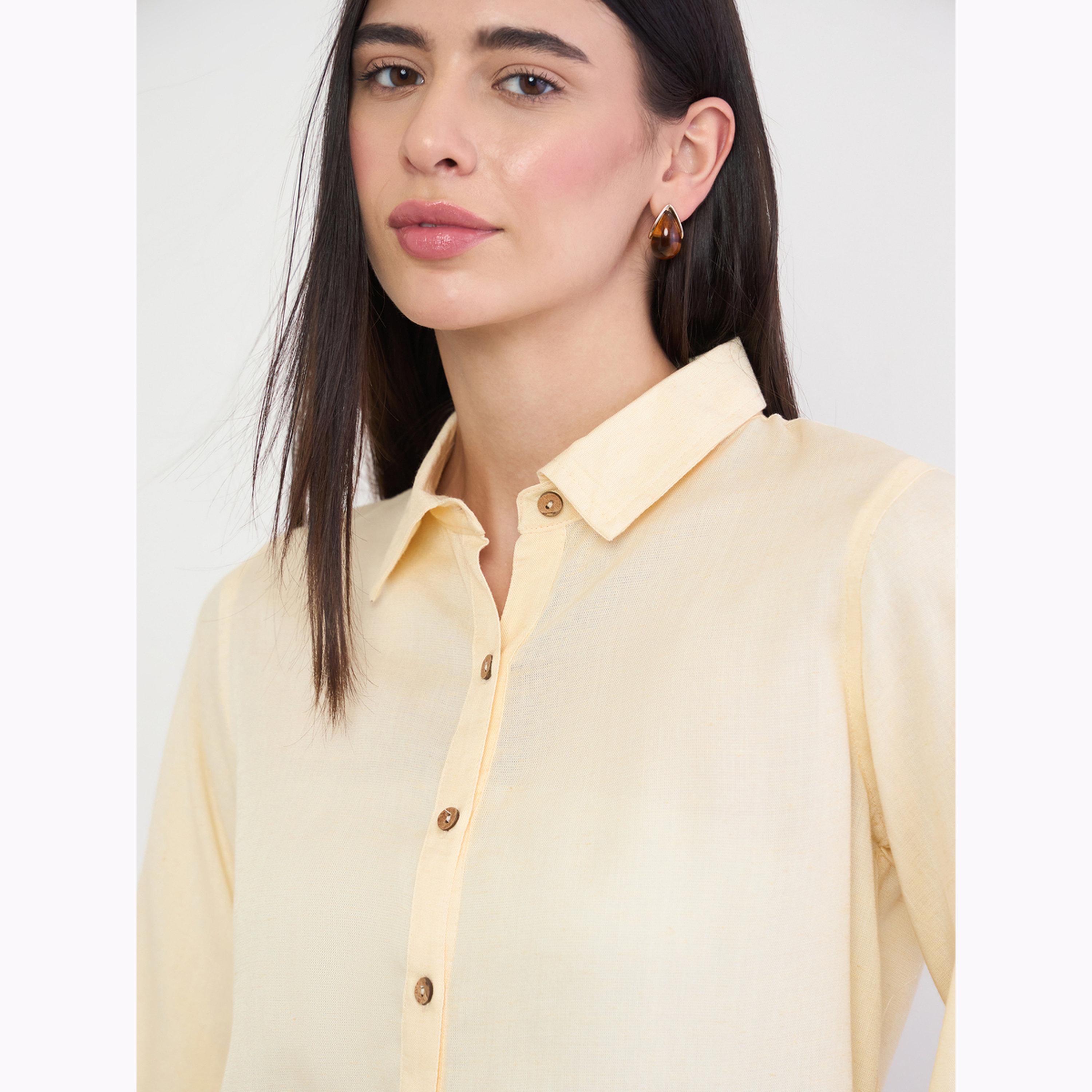 Styli Purple Linen Blend Shirt with Drawstring Cuffs-women-clothing-shirtsandblouses-shirts-image-5