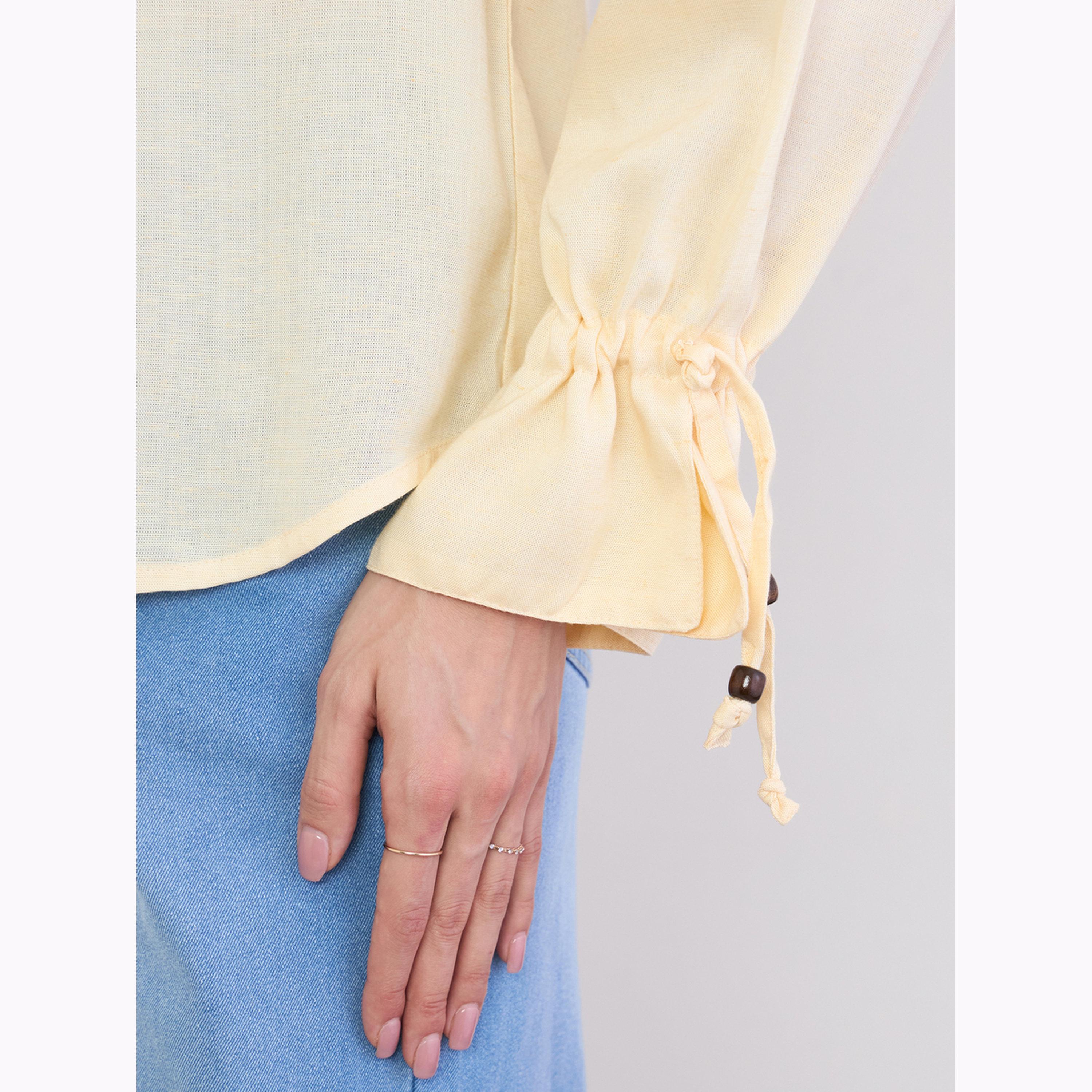 Styli Purple Linen Blend Shirt with Drawstring Cuffs-women-clothing-shirtsandblouses-shirts-image-6