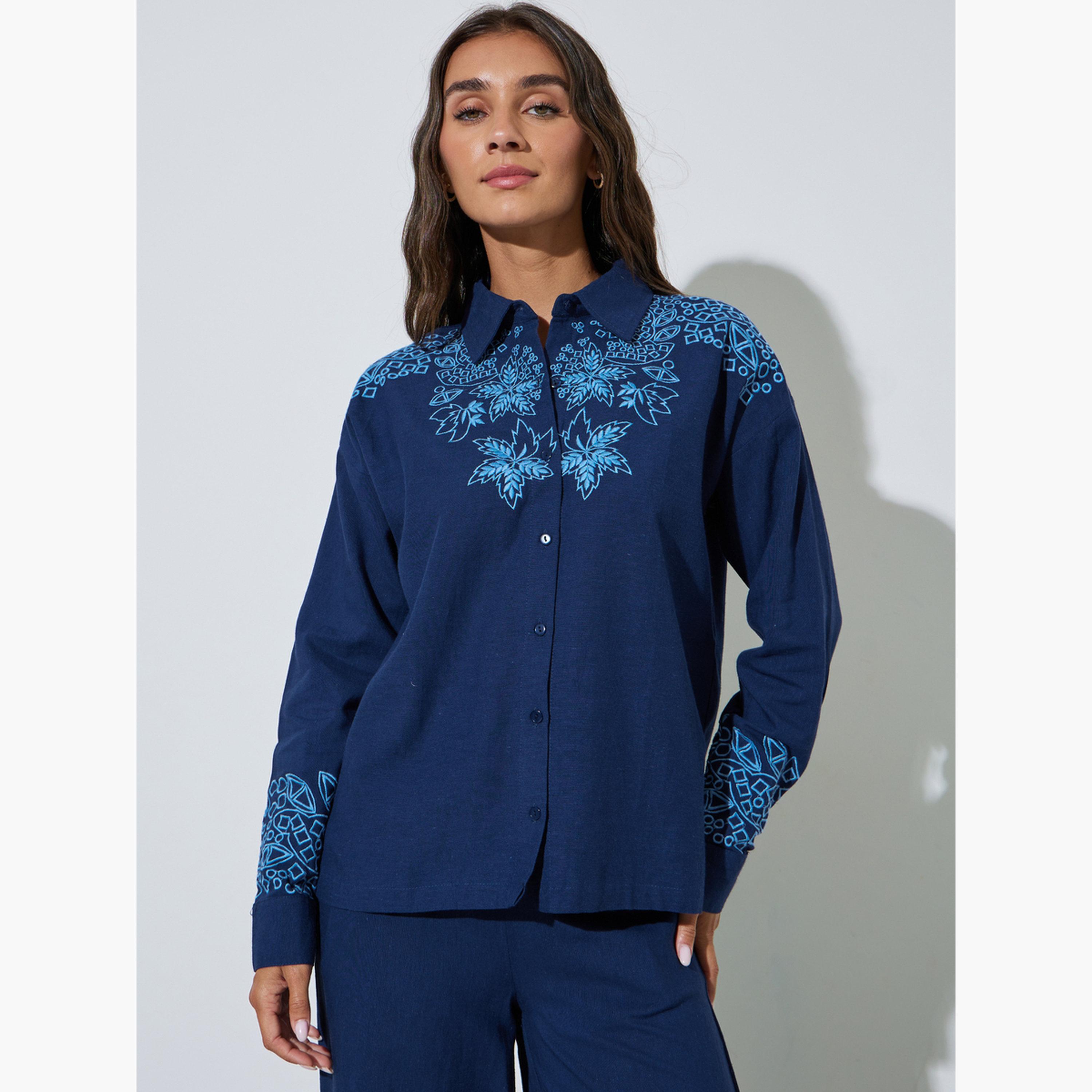 بلوزة أكمام طويلة مطرزة بقصة مريحة-women-clothing-shirtsandblouses-shirts-image-1