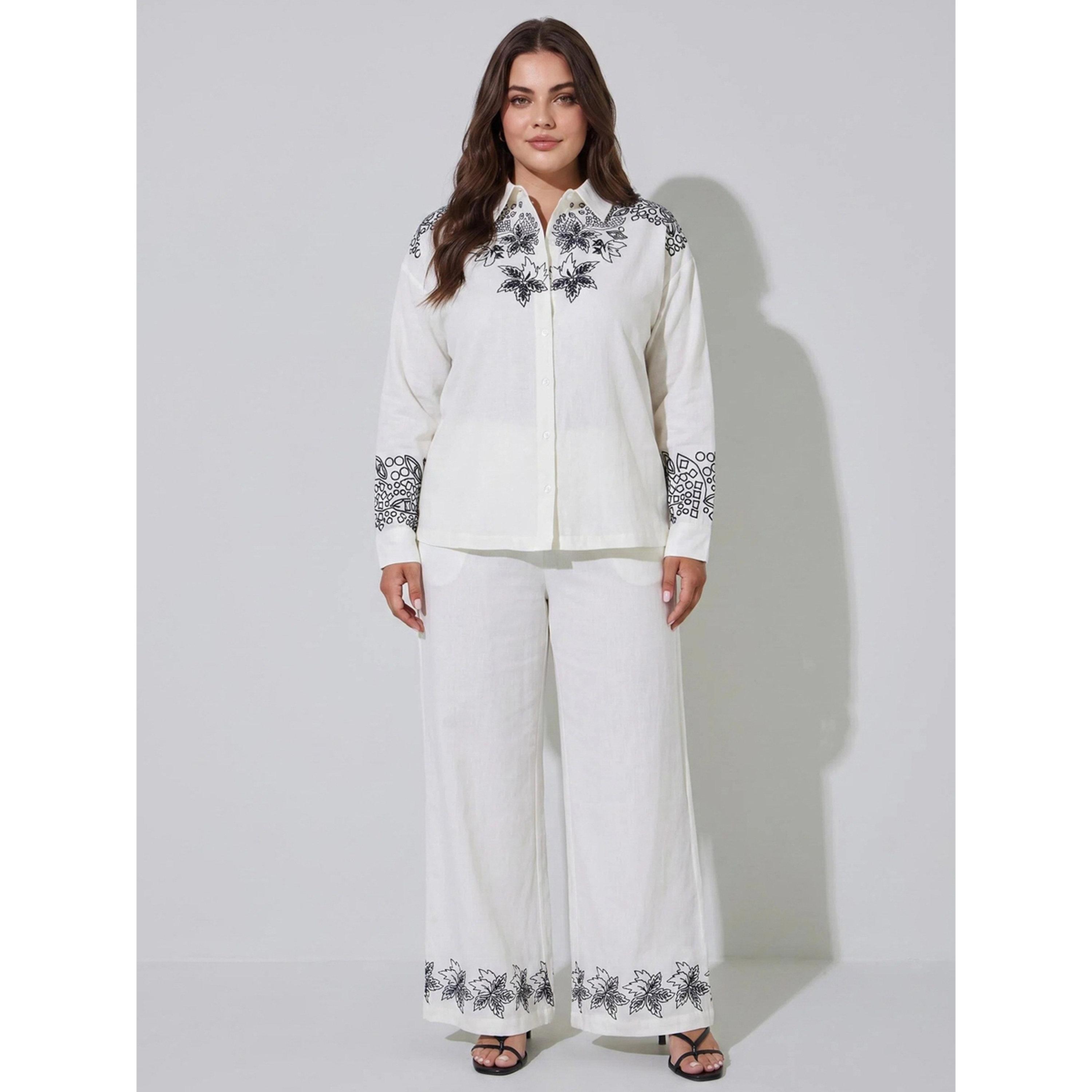 Styli Off White Embroidered Long Sleeve Relaxed Fit Shirt-women-clothing-shirtsandblouses-shirts-image-2