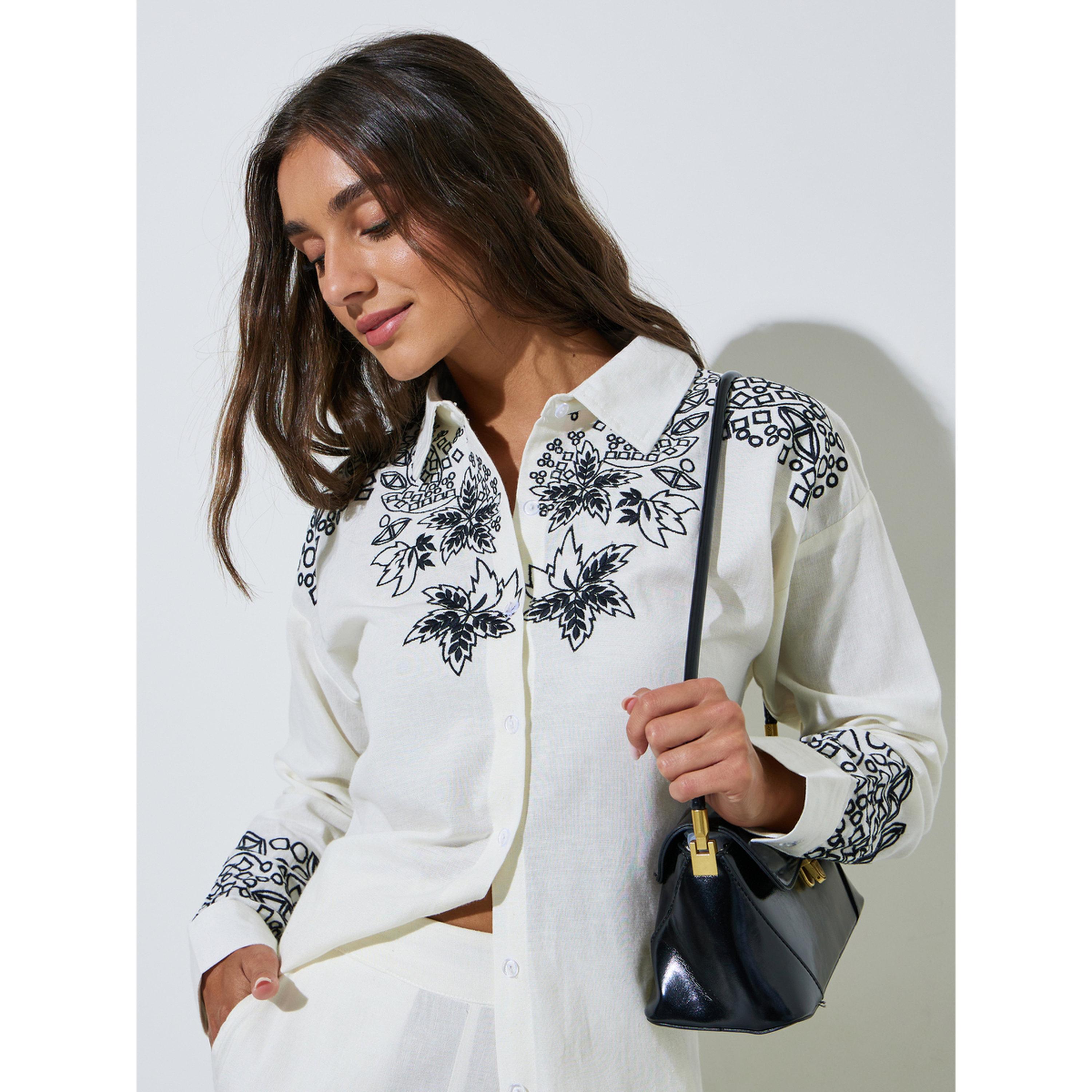Styli Off White Embroidered Long Sleeve Relaxed Fit Shirt-women-clothing-shirtsandblouses-shirts-image-4