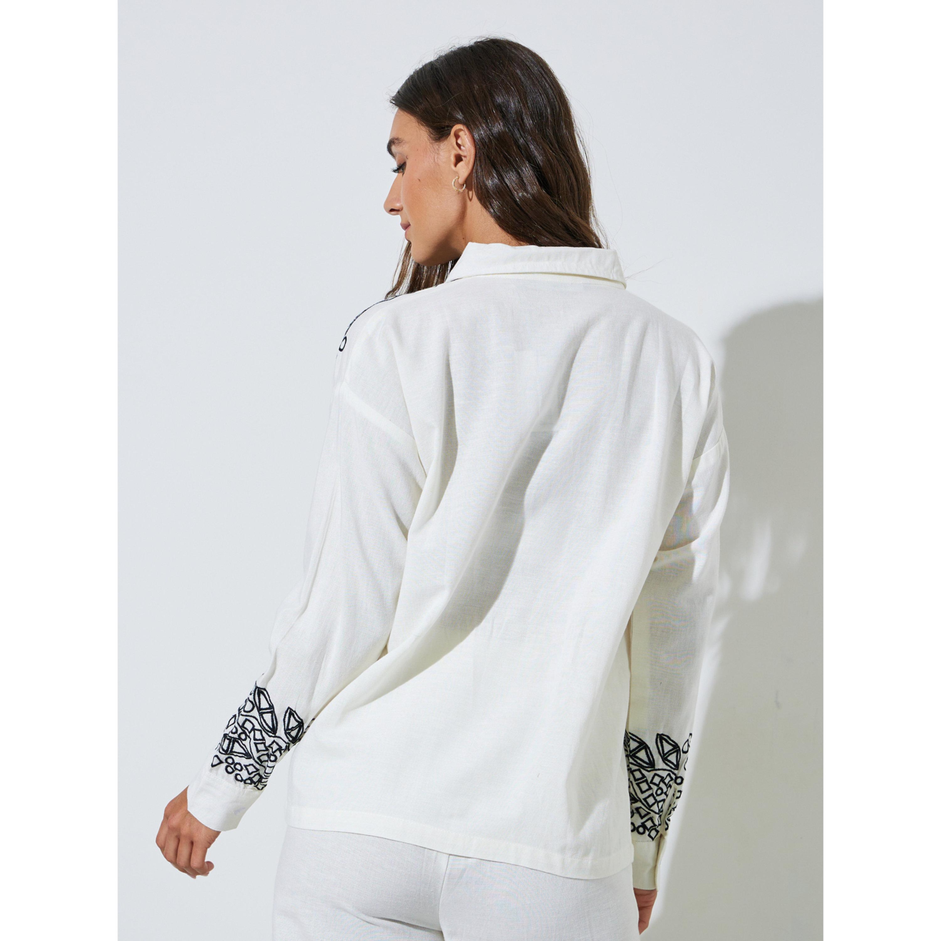 Styli Off White Embroidered Long Sleeve Relaxed Fit Shirt-women-clothing-shirtsandblouses-shirts-image-5
