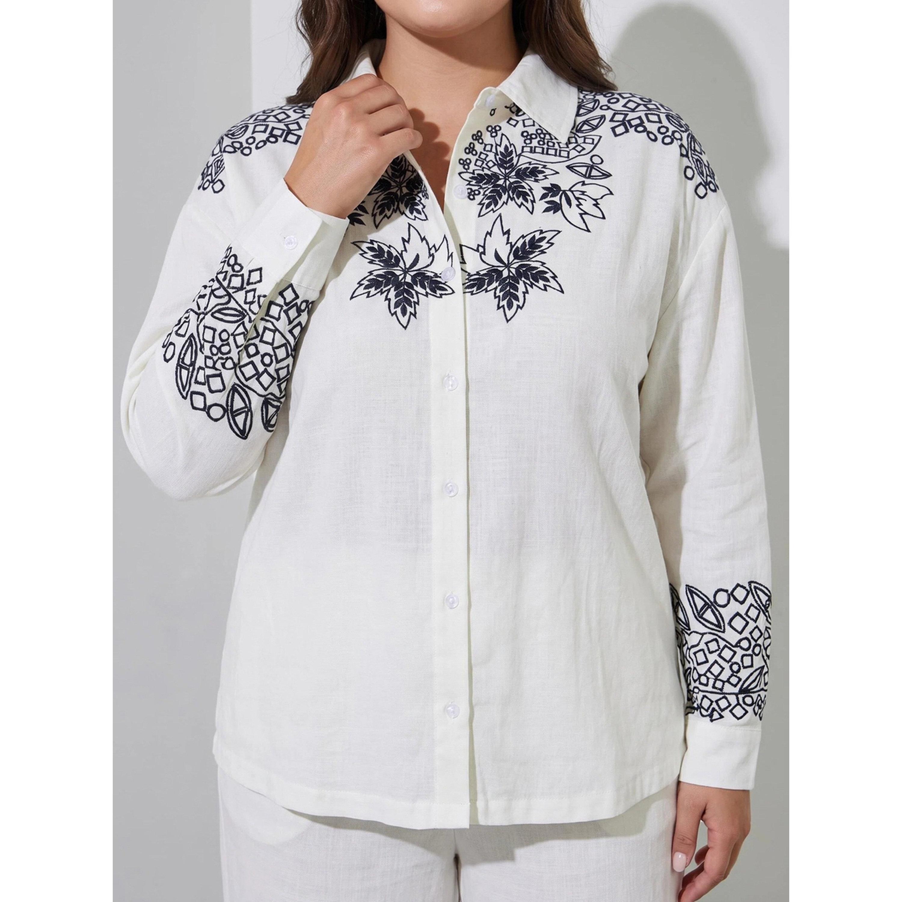 Styli Off White Embroidered Long Sleeve Relaxed Fit Shirt-women-clothing-shirtsandblouses-shirts-image-6