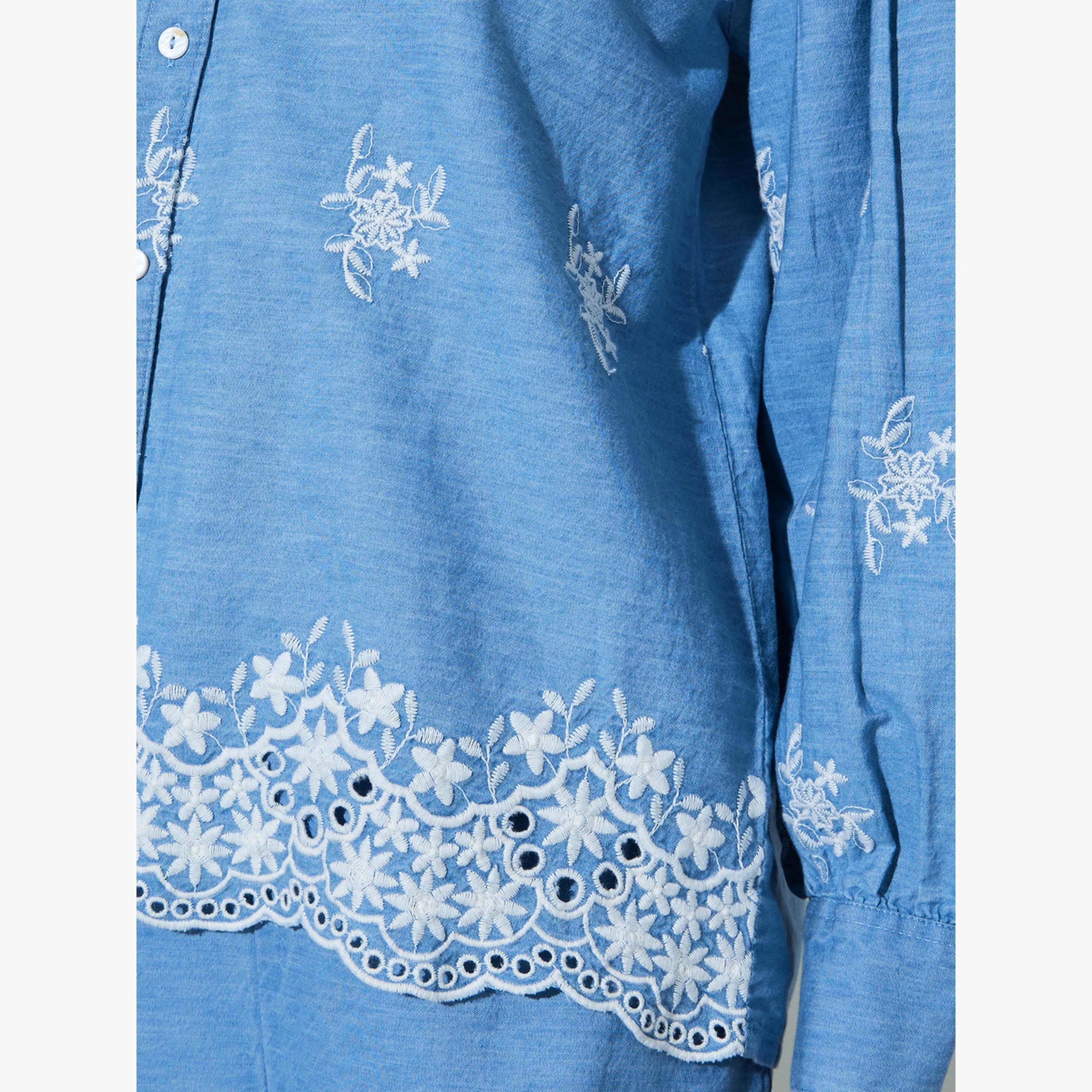Styli Blue Cotton Embroidered Boxy Fit Shirt-women-clothing-shirtsandblouses-shirts-image-5