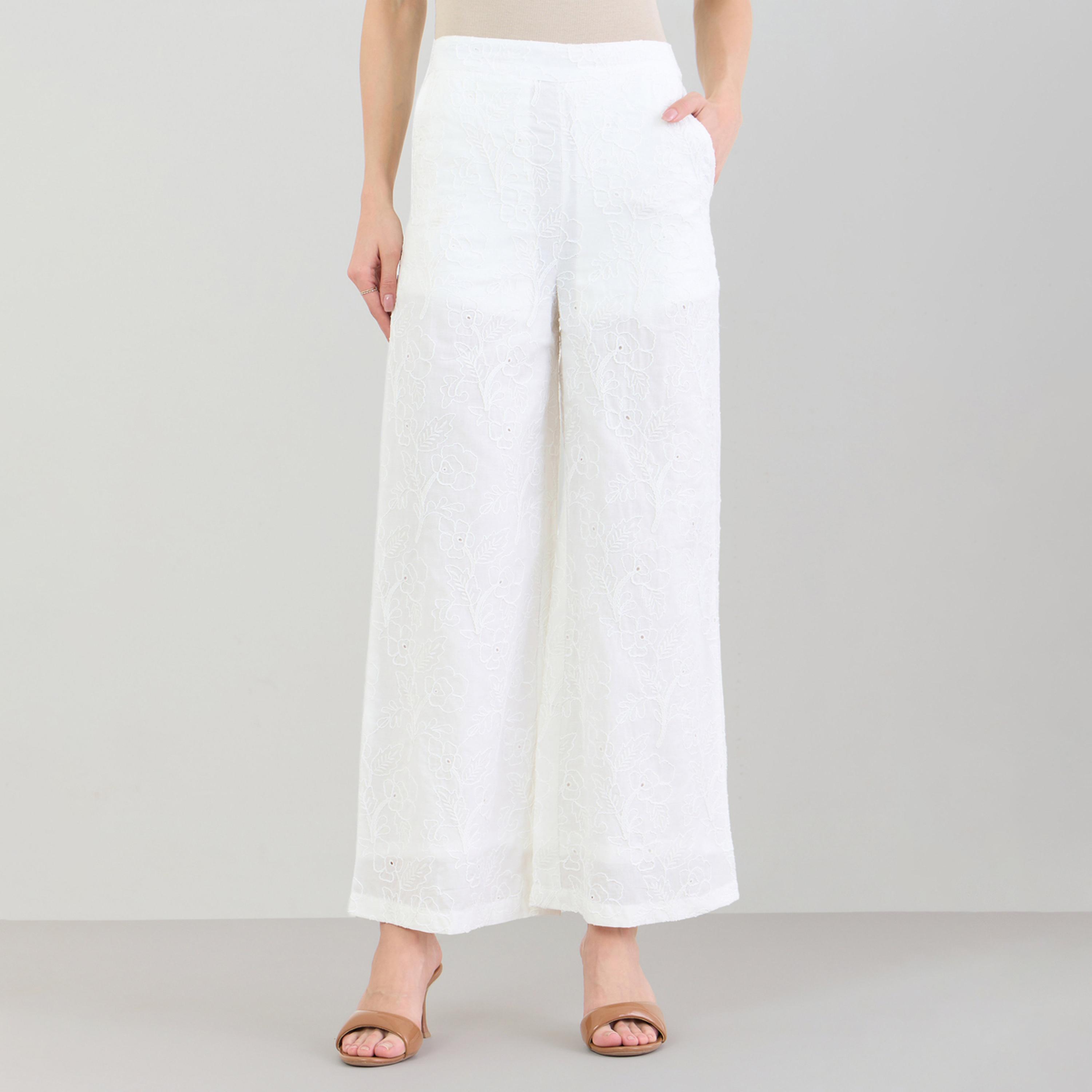 Styli Off White Embroidered Wide Leg Pants-women-clothing-bottoms-joggers-image-1