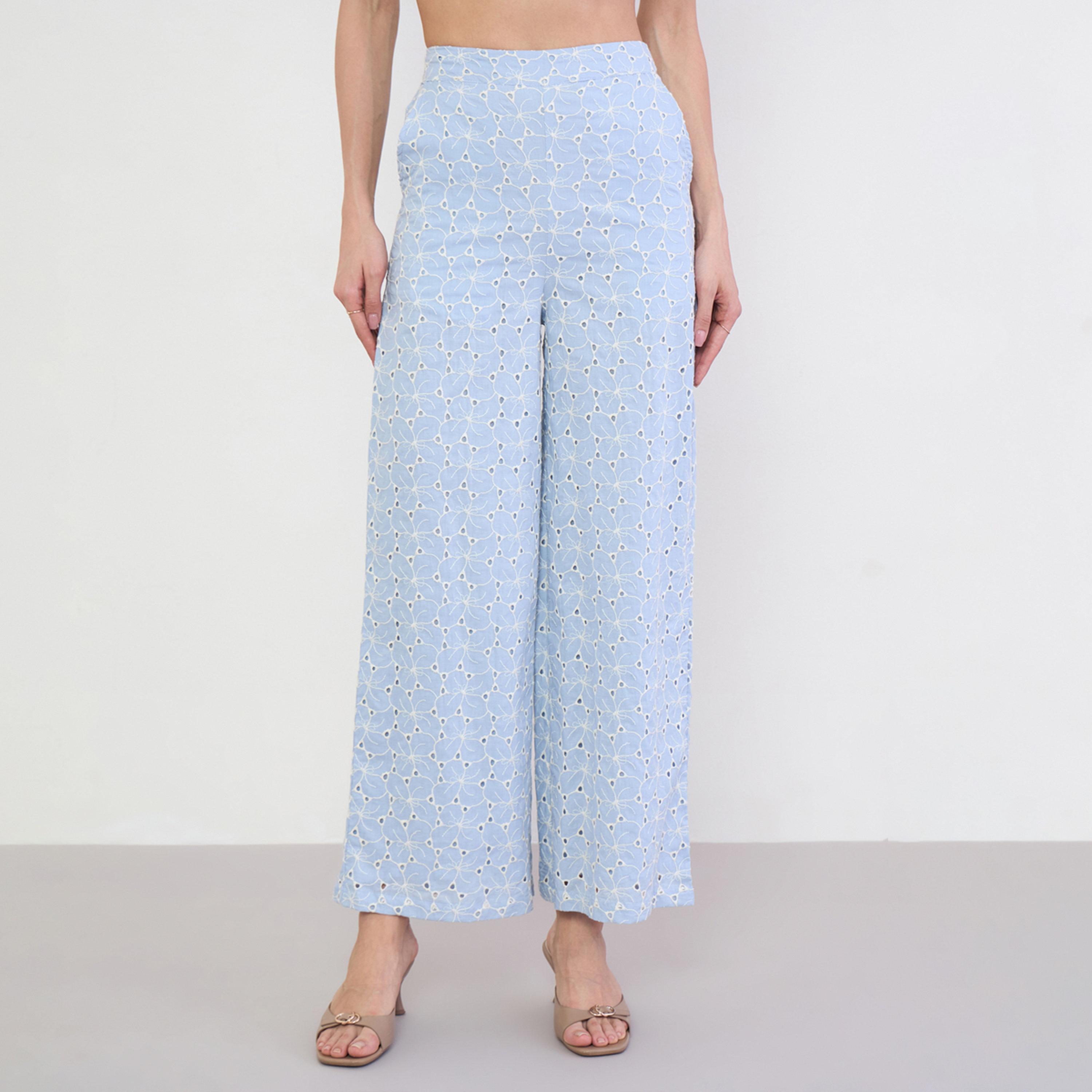 Styli Blue Embroidered Wide Leg Pants-women-clothing-bottoms-joggers-image-1