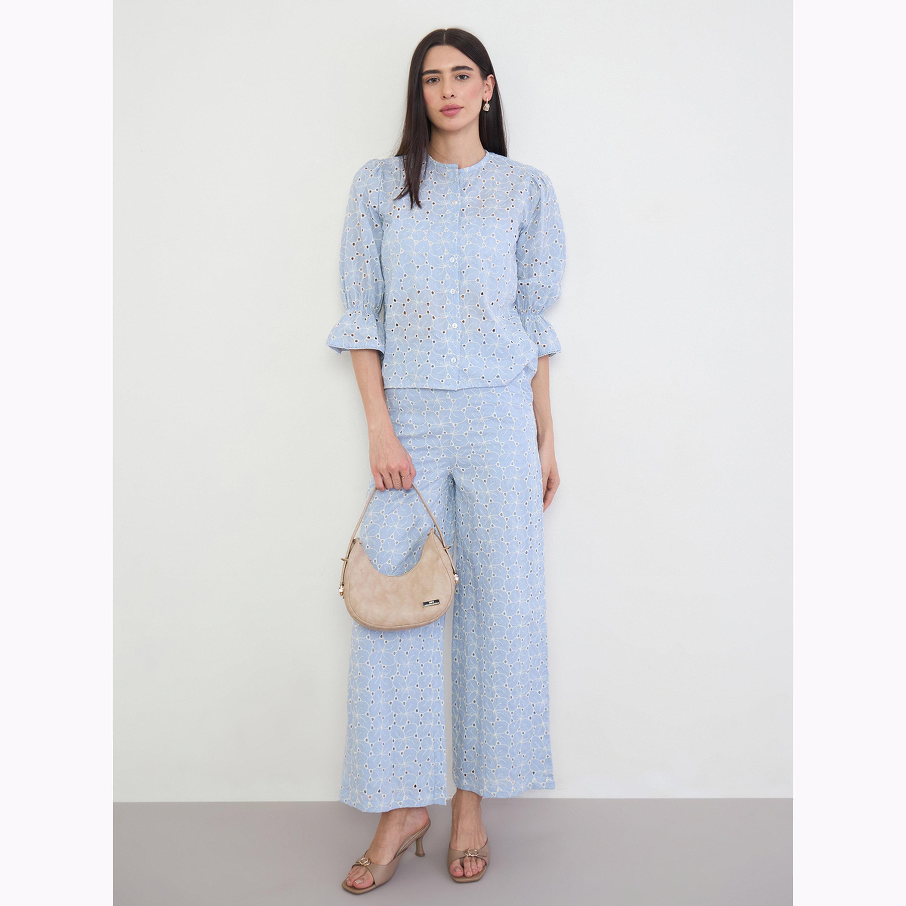 Styli Blue Embroidered Wide Leg Pants-women-clothing-bottoms-joggers-image-2