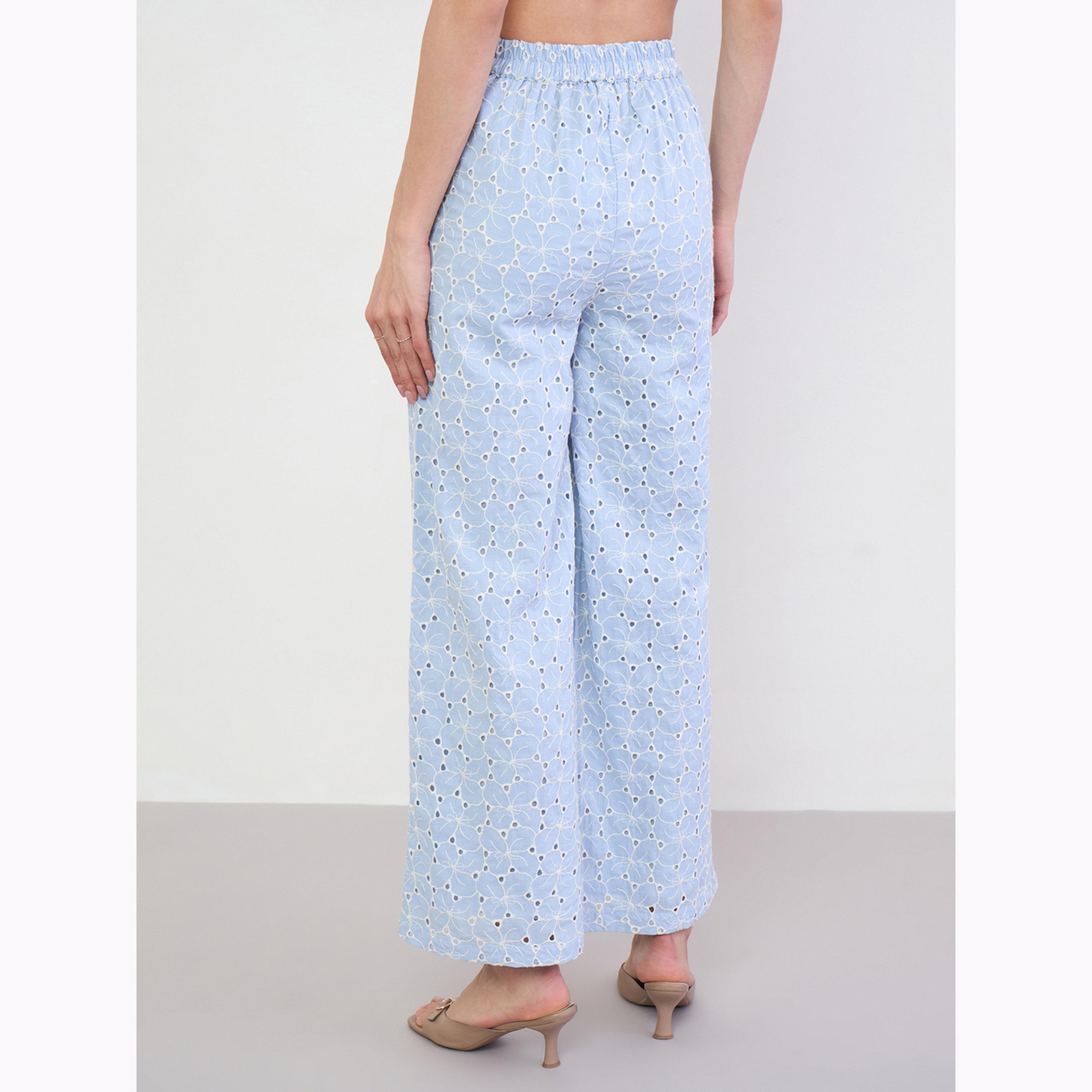 Styli Blue Embroidered Wide Leg Pants-women-clothing-bottoms-joggers-image-4