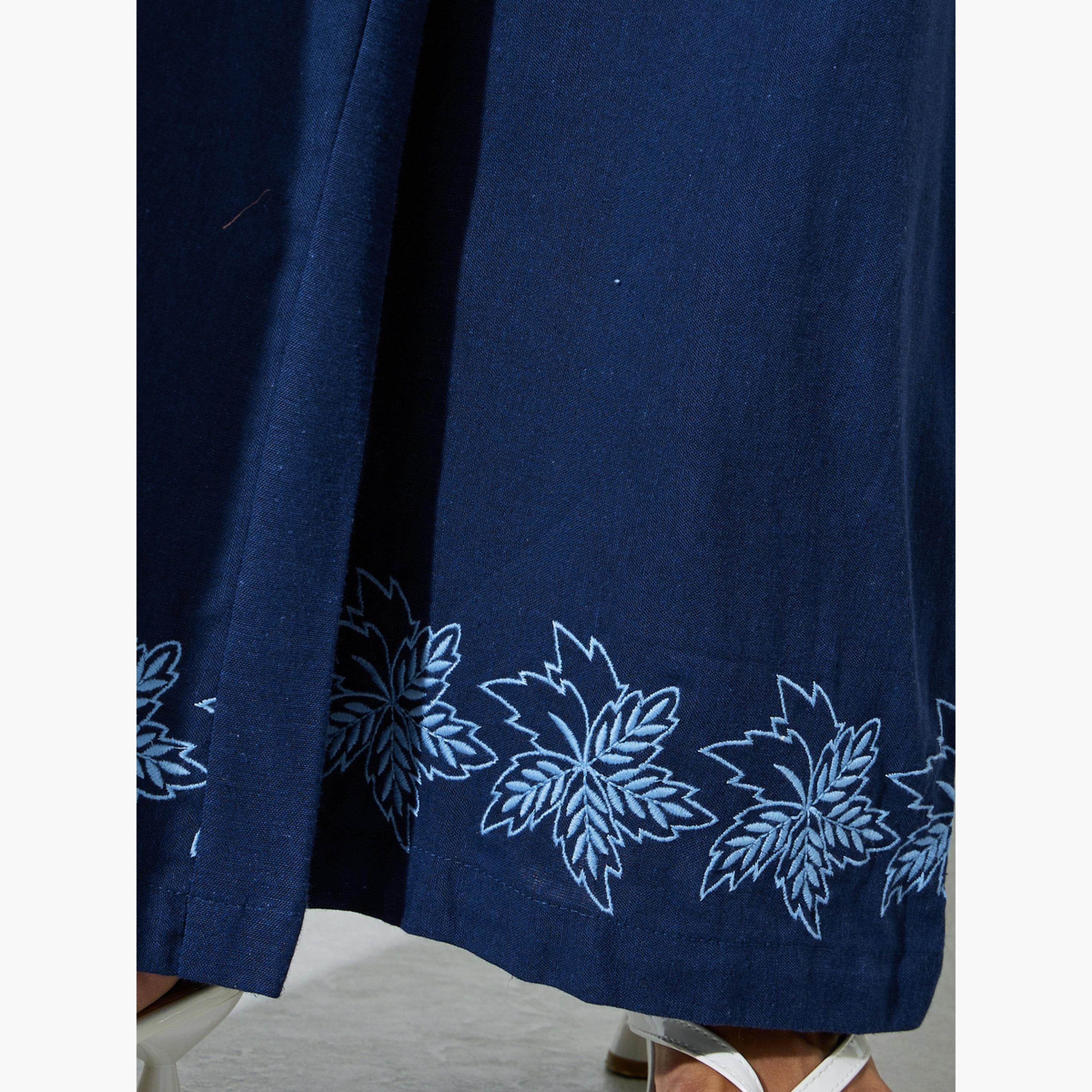 Styli Navy Blue Embroidered Hem Wide Leg Pants-women-clothing-bottoms-joggers-image-4