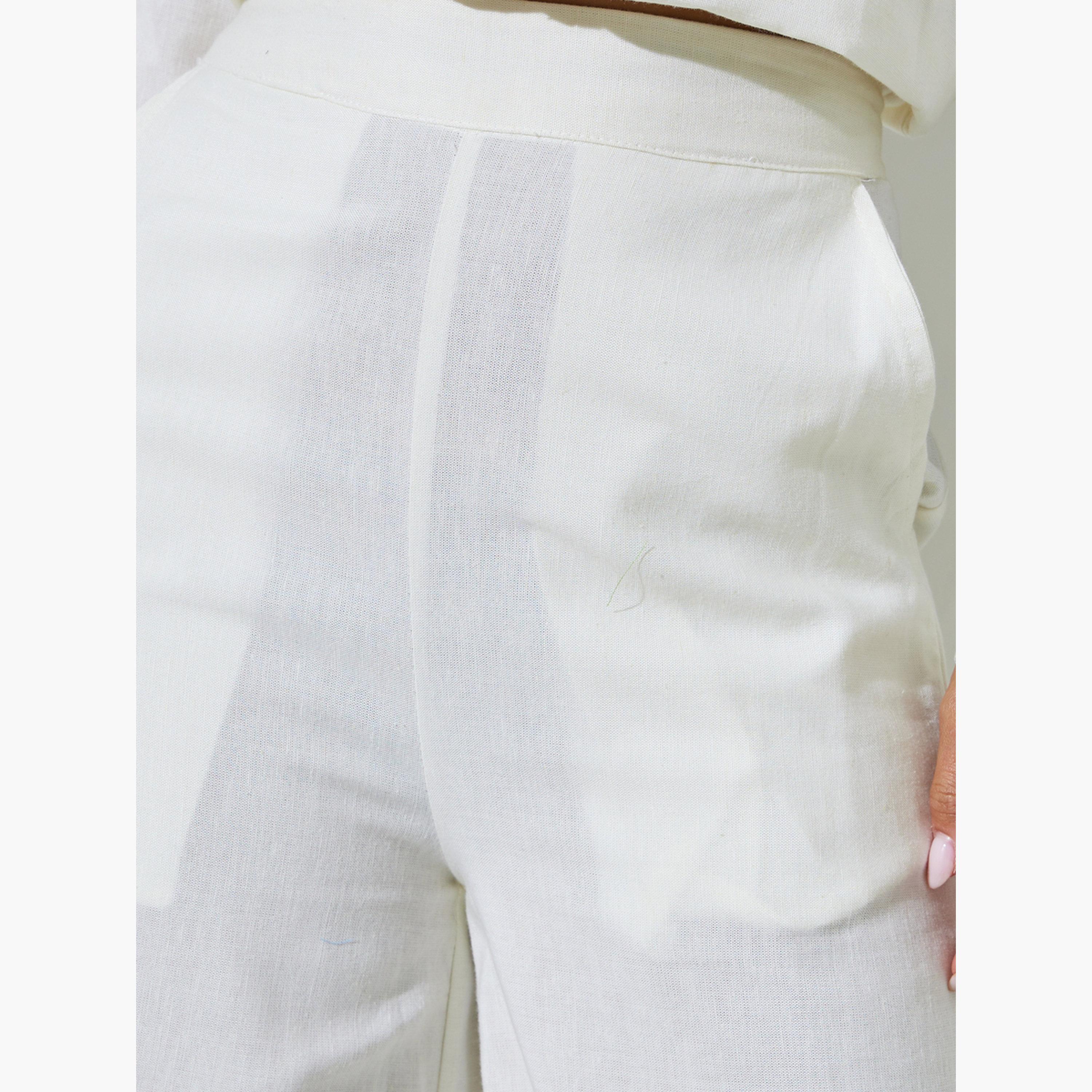 بنطال بأرجل واسعة وحافة مطرزة لون أوف وايت-women-clothing-bottoms-joggers-image-3