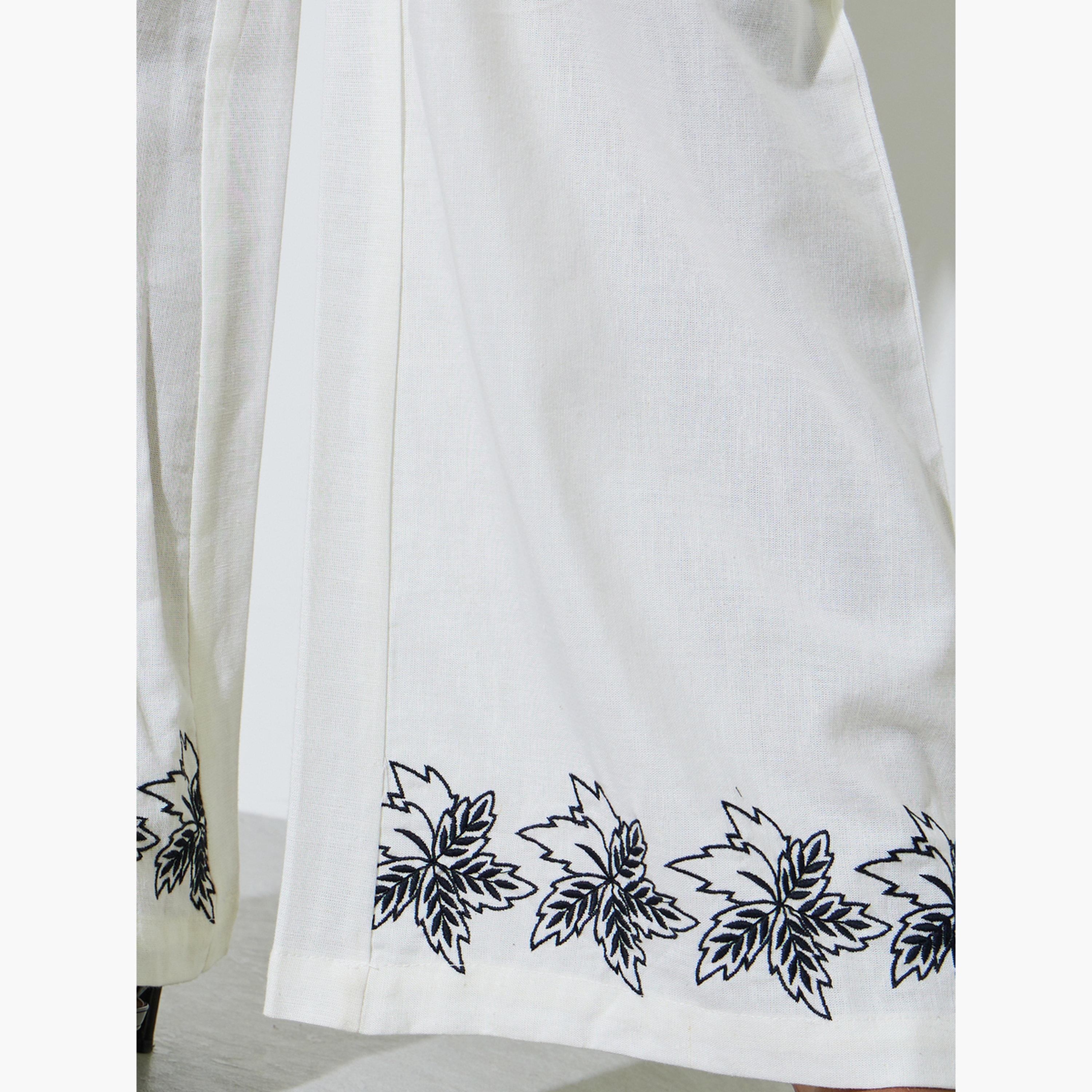 بنطال بأرجل واسعة وحافة مطرزة لون أوف وايت-women-clothing-bottoms-joggers-image-4