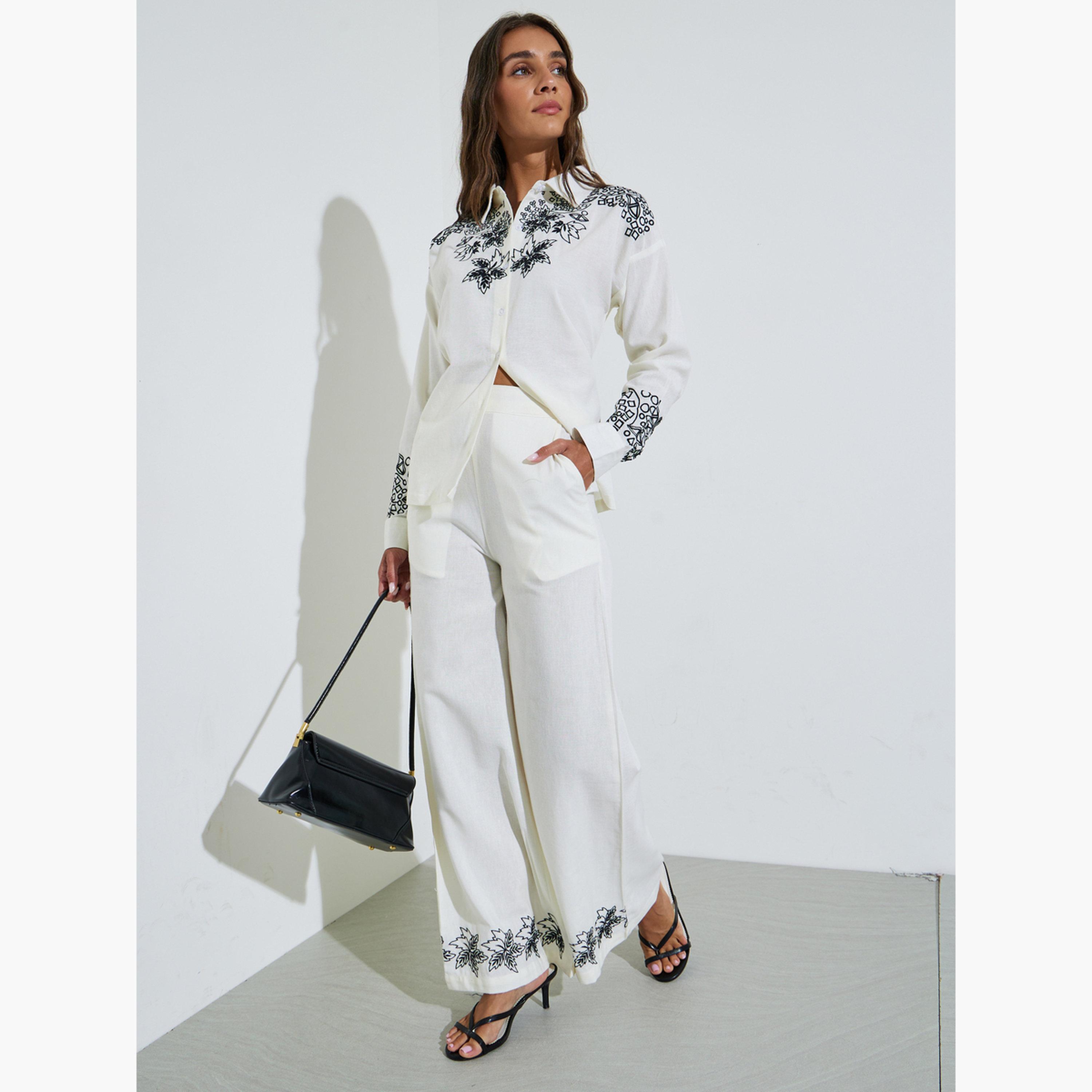 Styli Off White Embroidered Hem Wide Leg Pants-women-clothing-bottoms-joggers-image-6