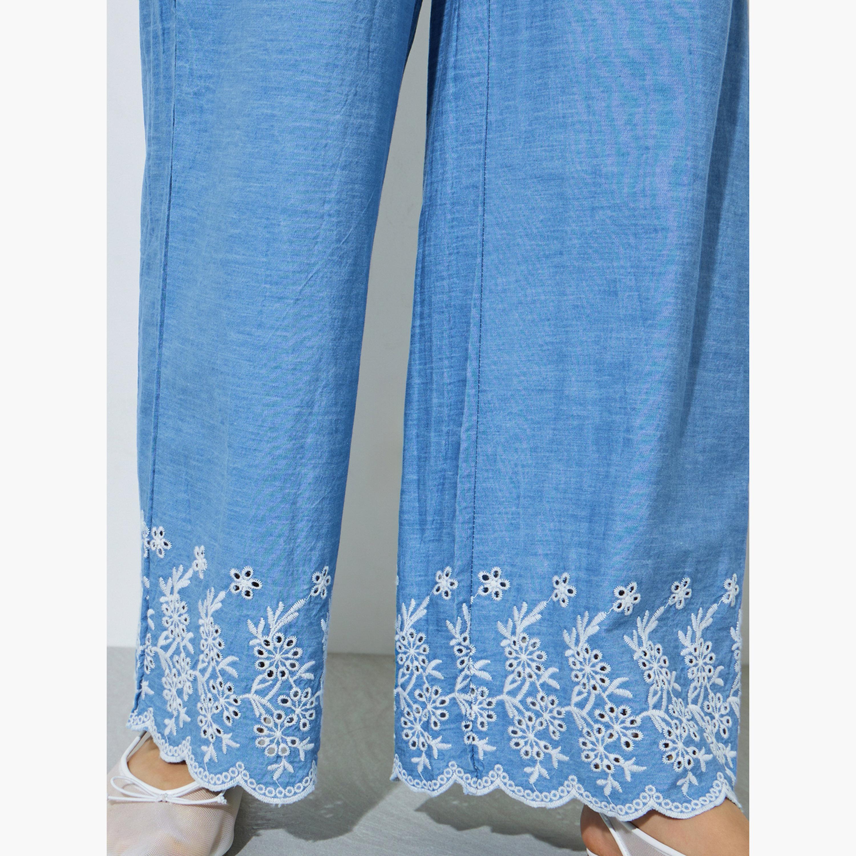 بنطال قطن مطرز بأرجل واسعة-women-clothing-bottoms-joggers-image-4