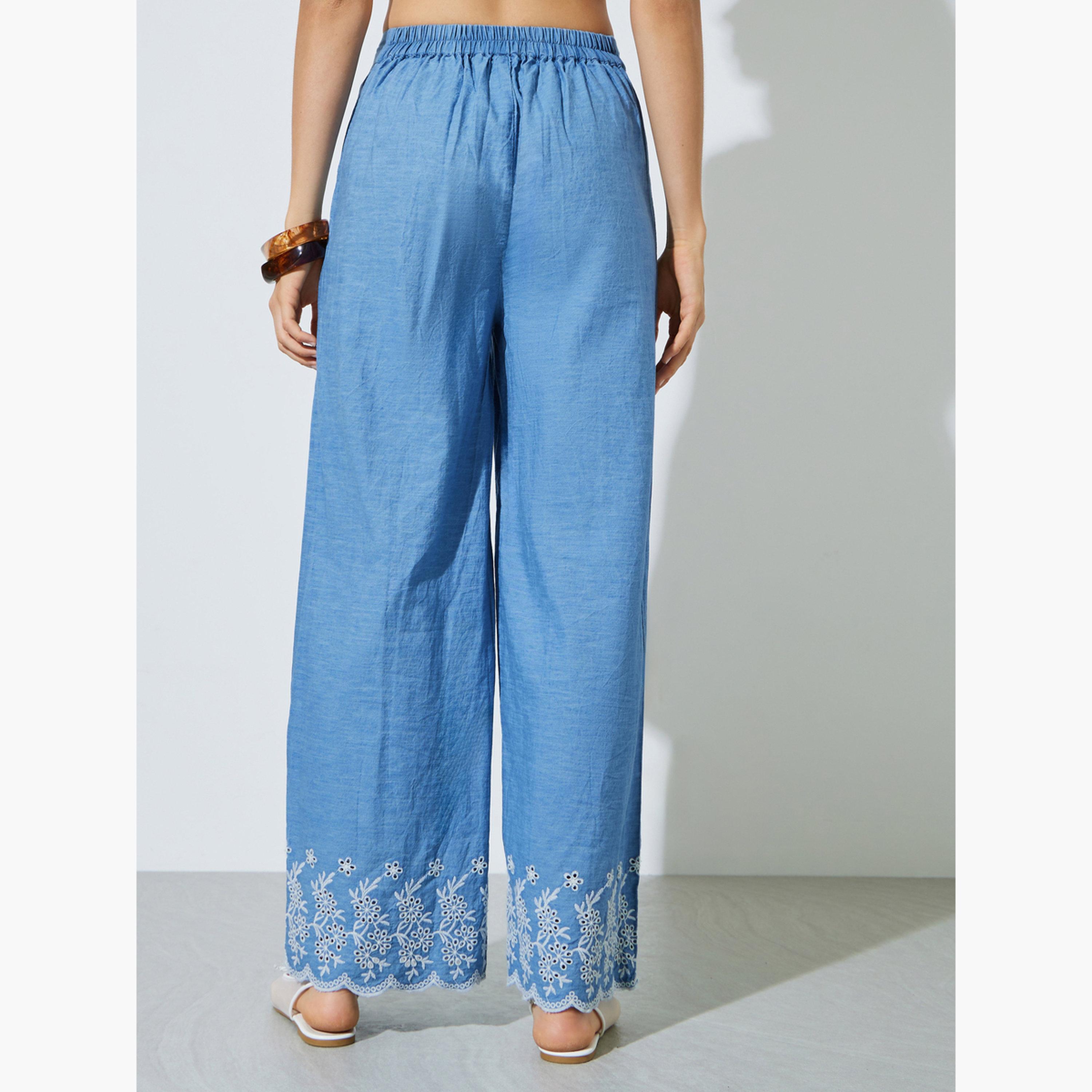 بنطال قطن مطرز بأرجل واسعة-women-clothing-bottoms-joggers-image-5