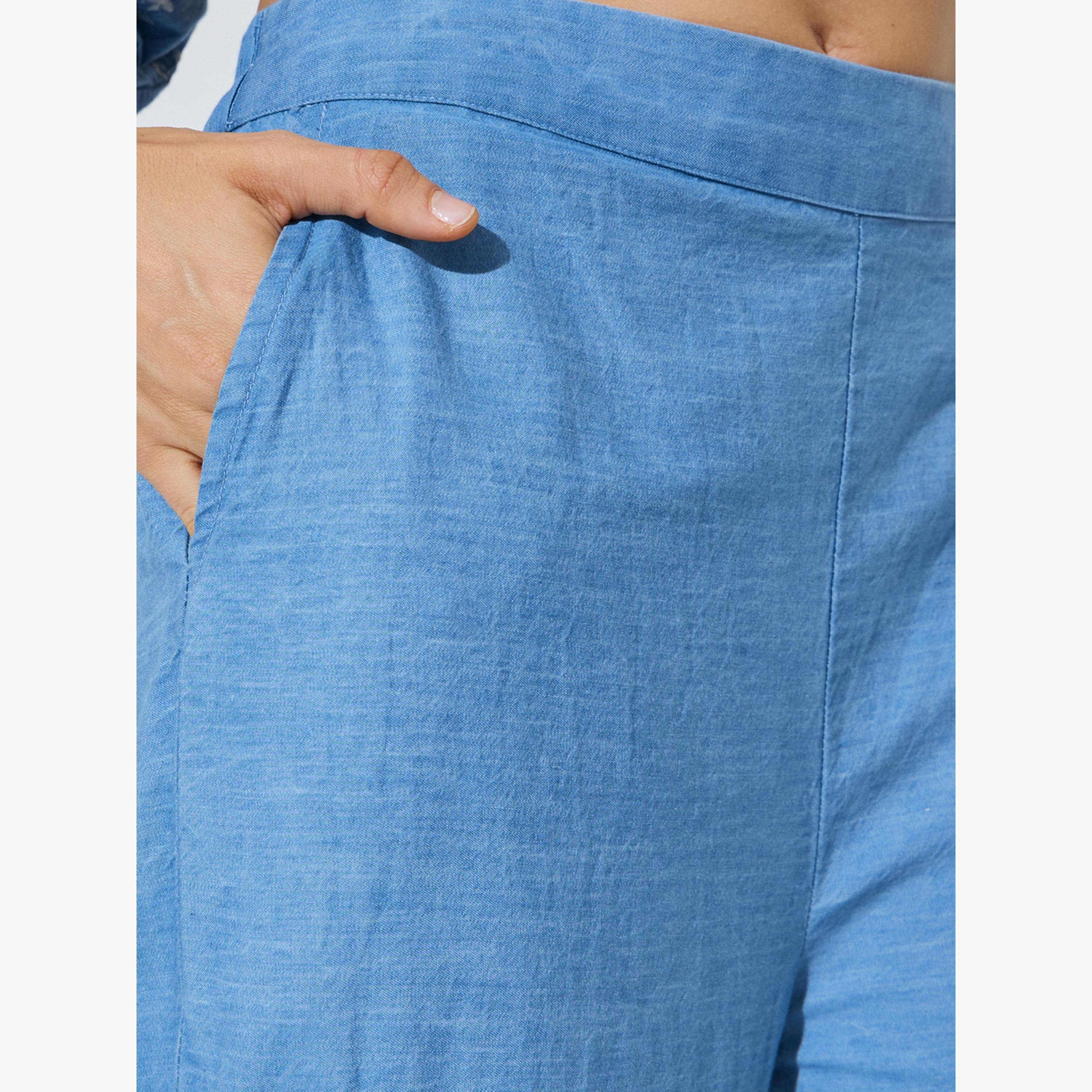 Styli Blue Cotton Embroidered Wide Leg Pants-women-clothing-bottoms-joggers-image-3