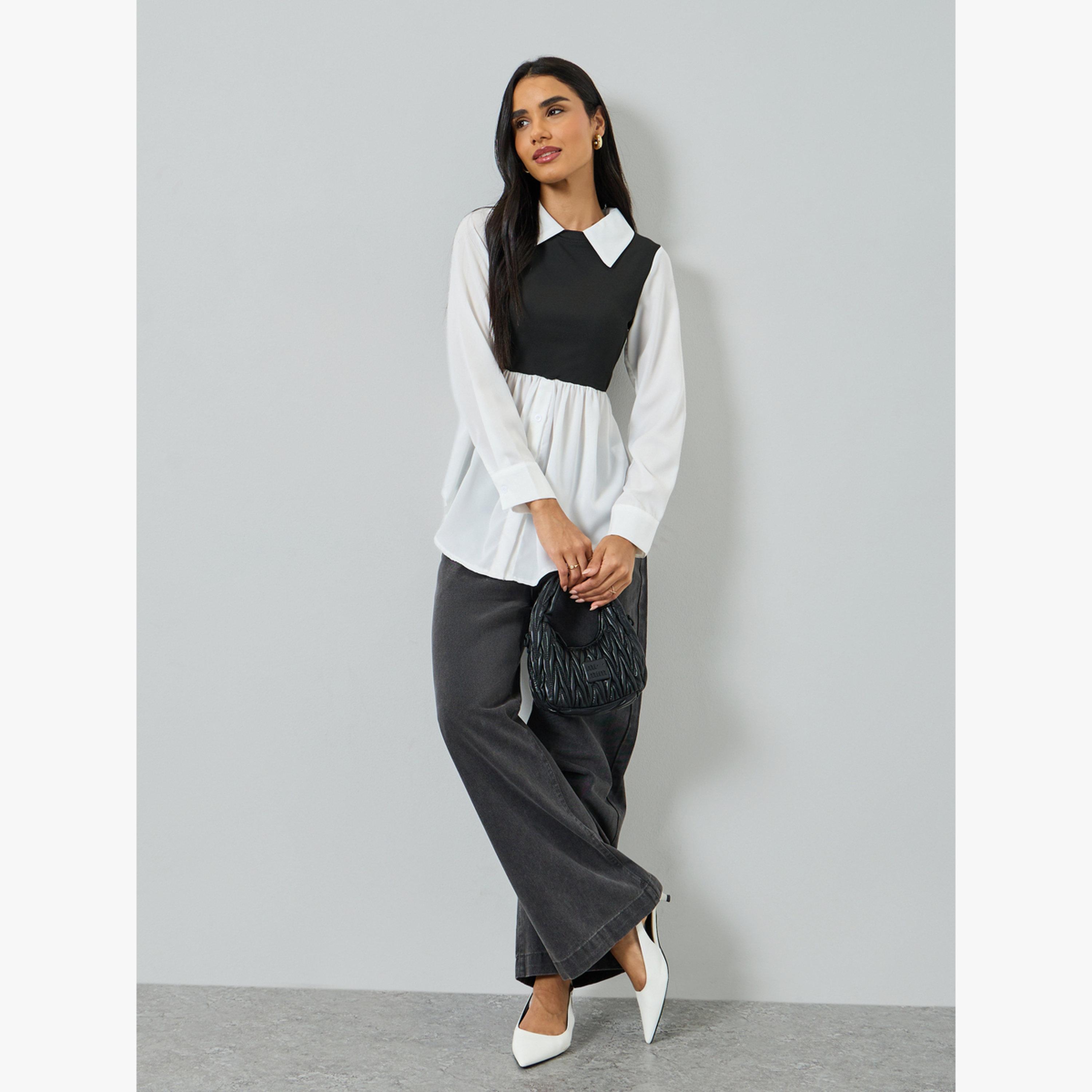 Take Two White Color Block Long Sleeve Top-women-clothing-shirtsandblouses-blouses-image-2