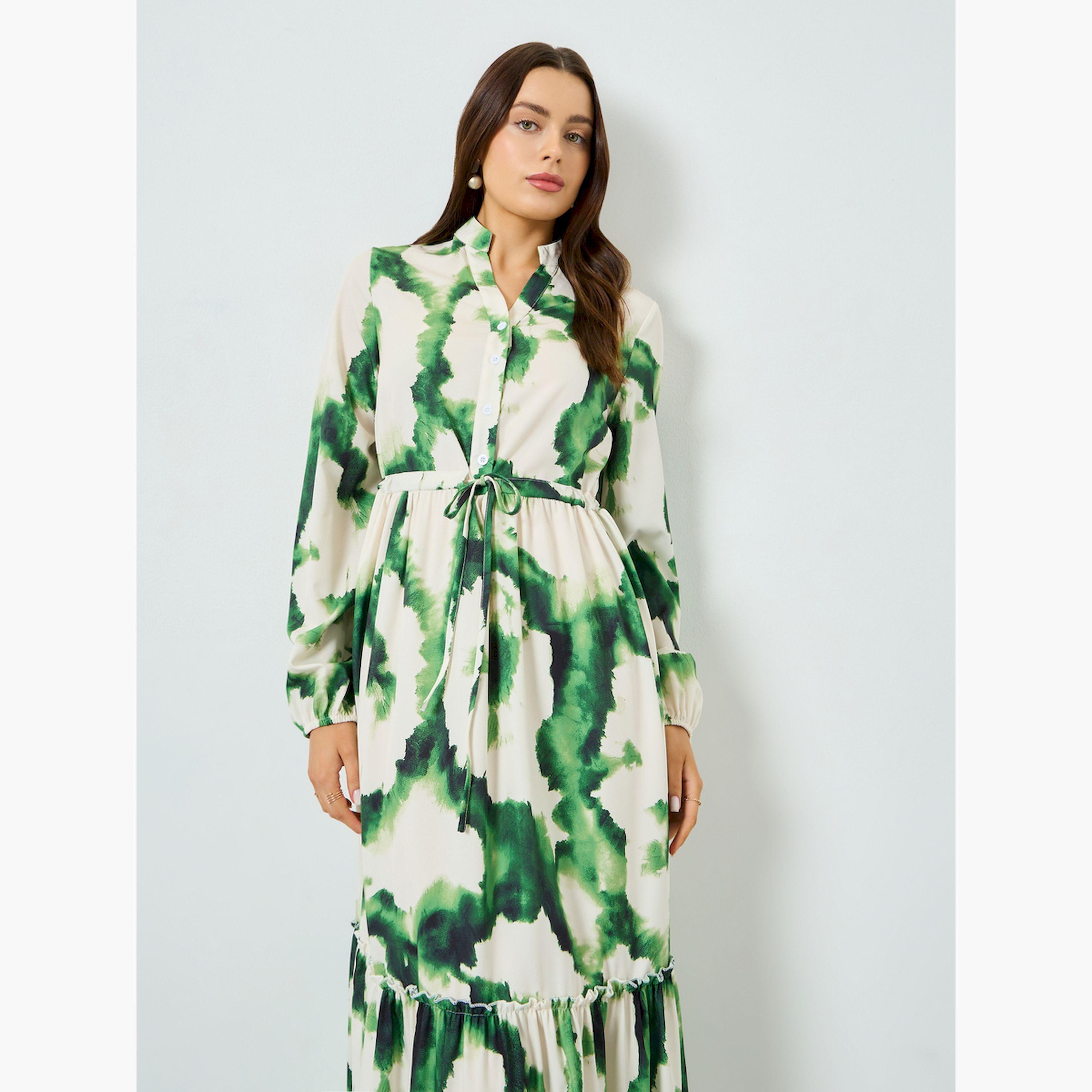 Take Two X Styli Green Floral Print Tiered Maxi Dress-women-clothing-dresses-image-2