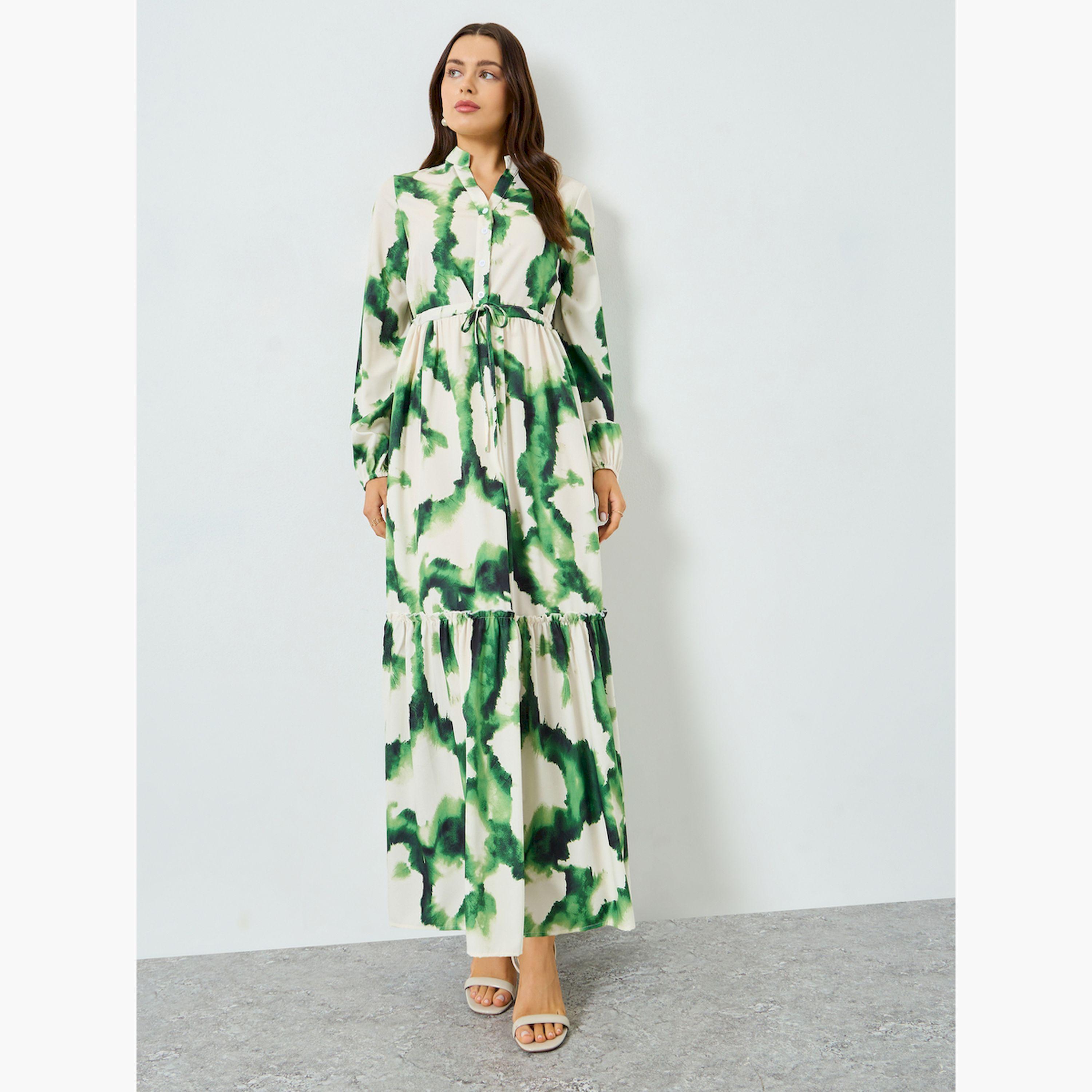 Take Two X Styli Green Floral Print Tiered Maxi Dress-women-clothing-dresses-image-3