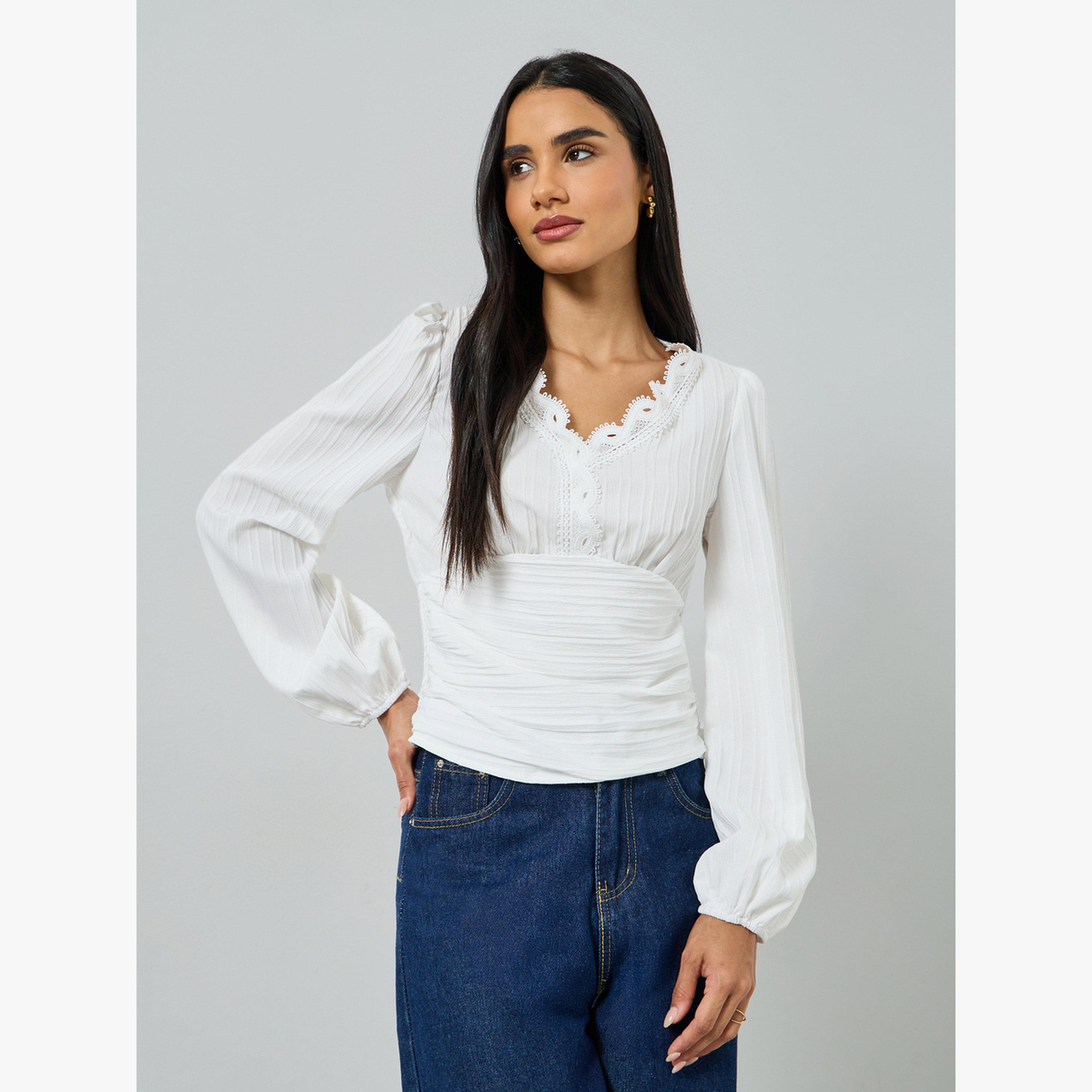 بلوزة بأكمام طويلة وحواف دانتيل-women-clothing-shirtsandblouses-blouses-image-1