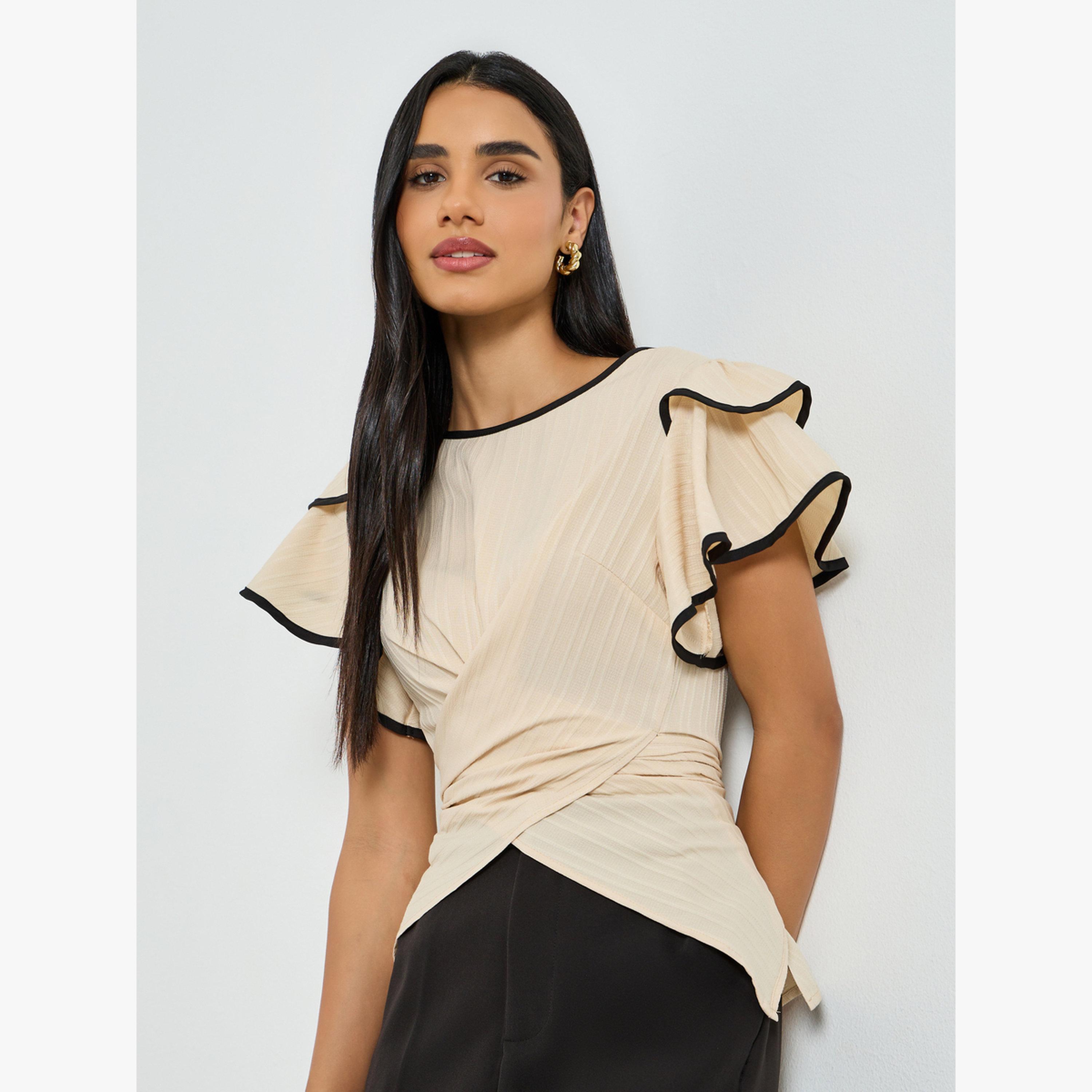 بلوزة بنمط لف وأكمام كشكش-women-clothing-shirtsandblouses-blouses-image-1