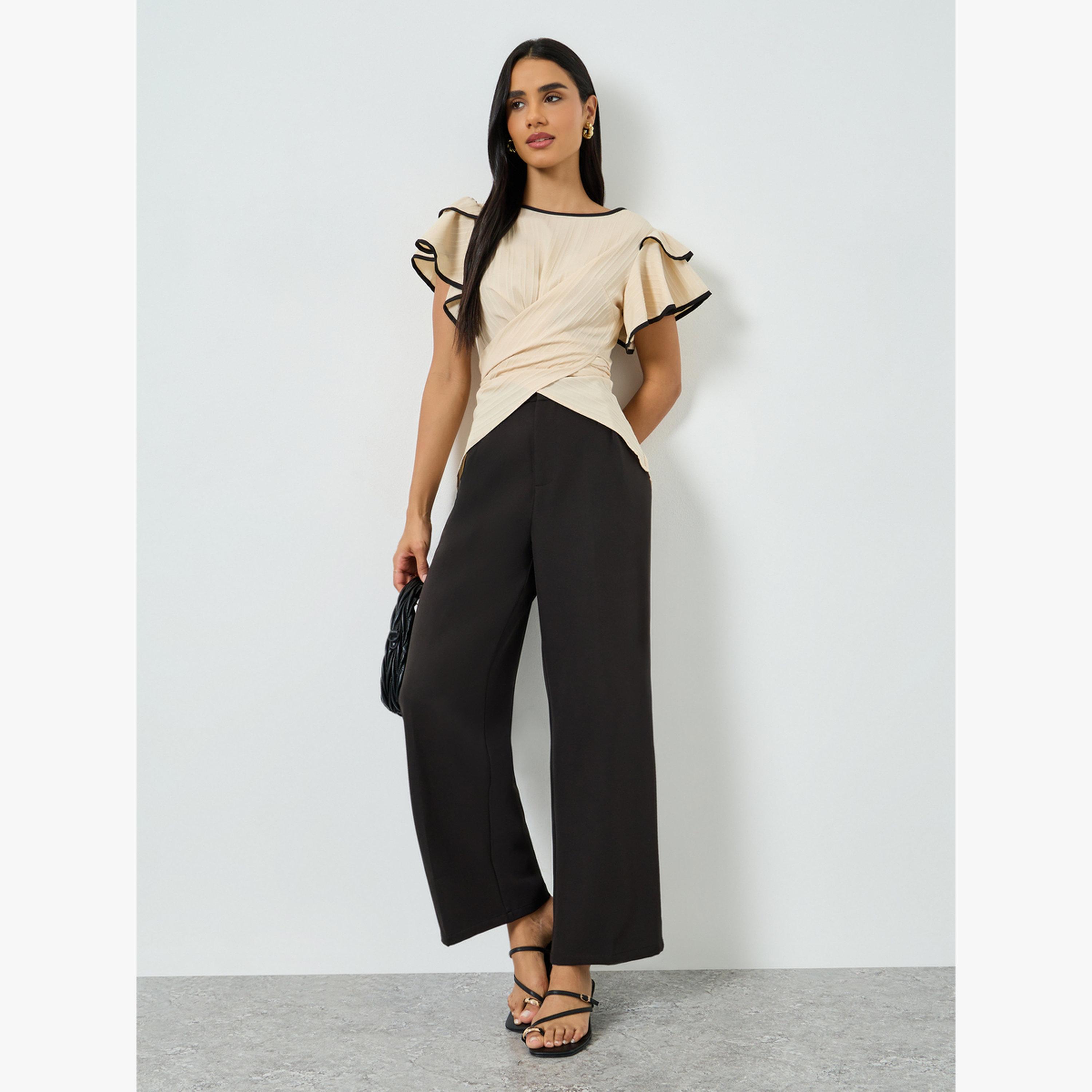 Take Two Beige Wrap Top with Ruffle Sleeves-women-clothing-shirtsandblouses-blouses-image-2