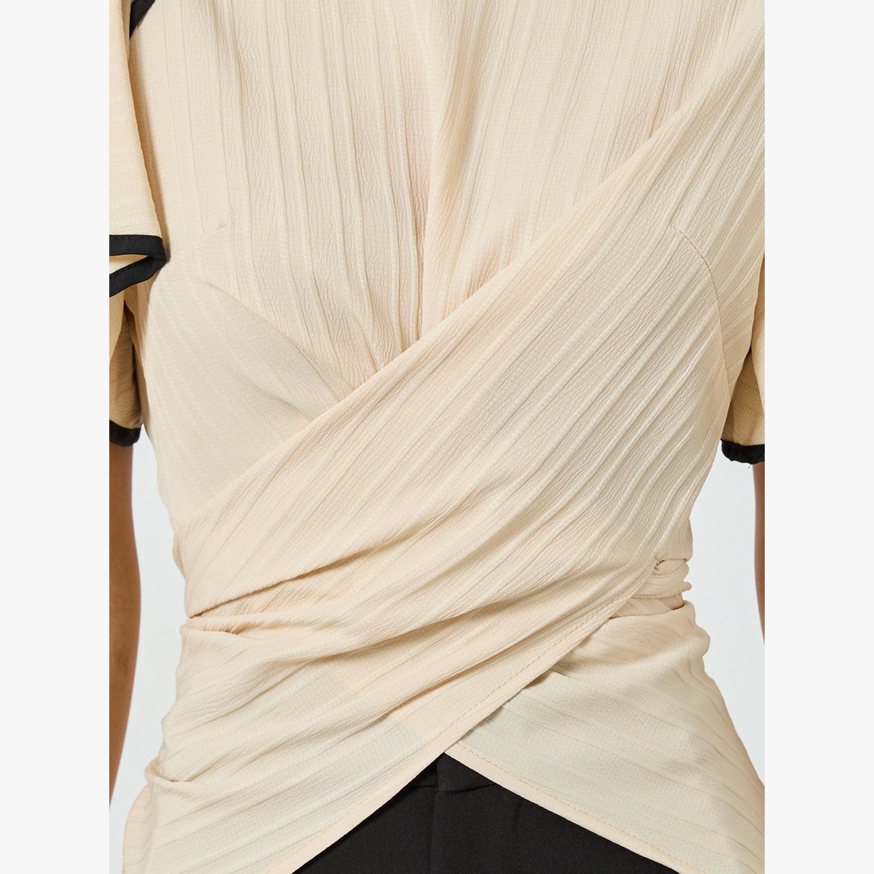 Take Two Beige Wrap Top with Ruffle Sleeves-women-clothing-shirtsandblouses-blouses-image-4