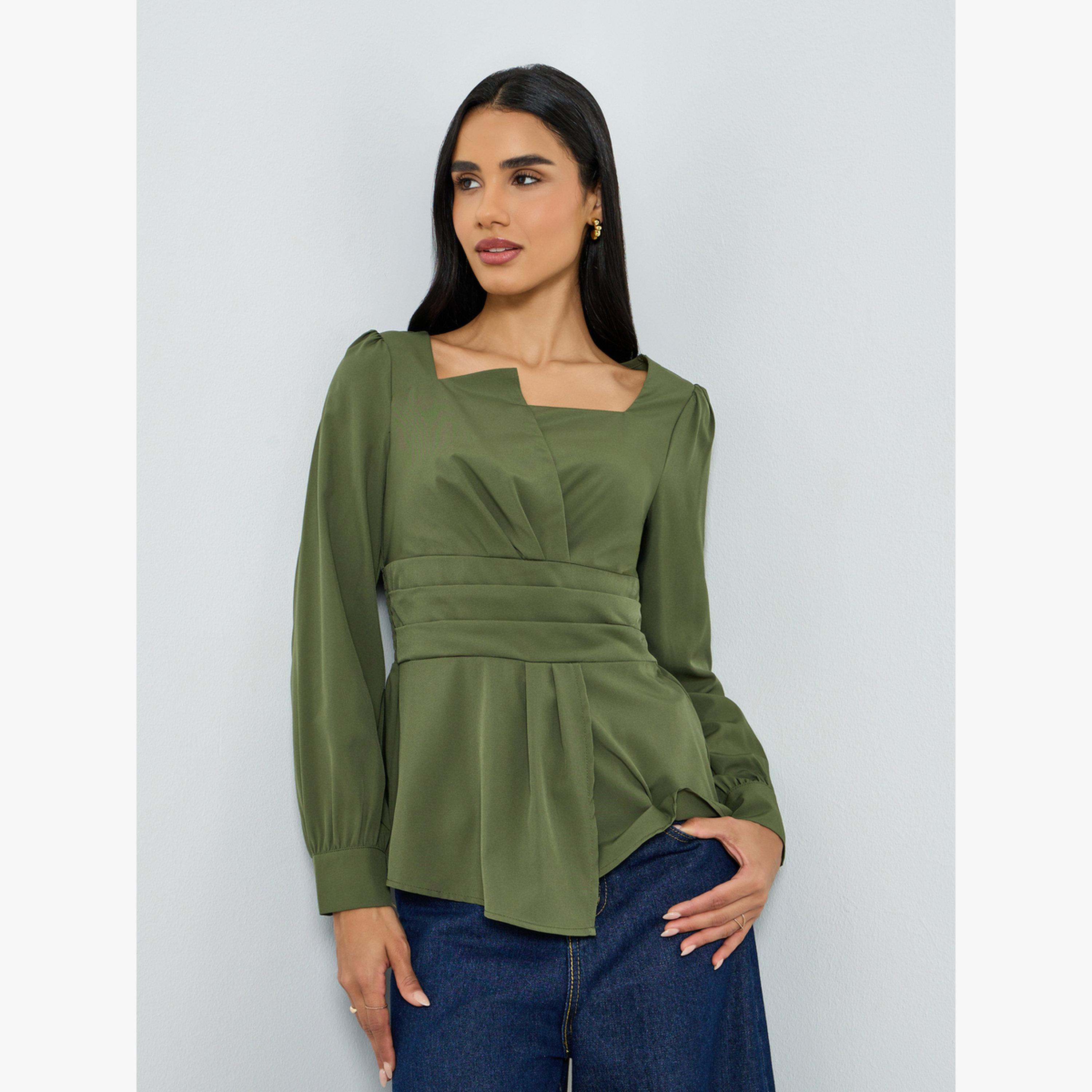 بلوزة بياقة مربعة وطيات-women-clothing-shirtsandblouses-blouses-image-1