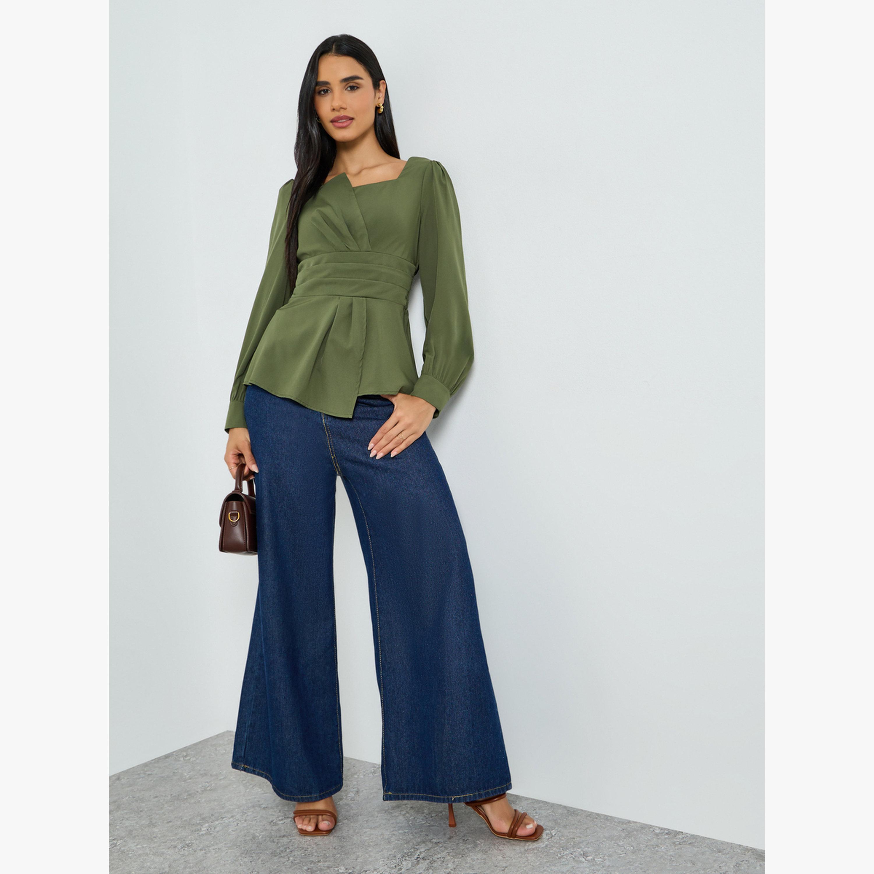بلوزة بياقة مربعة وطيات-women-clothing-shirtsandblouses-blouses-image-2
