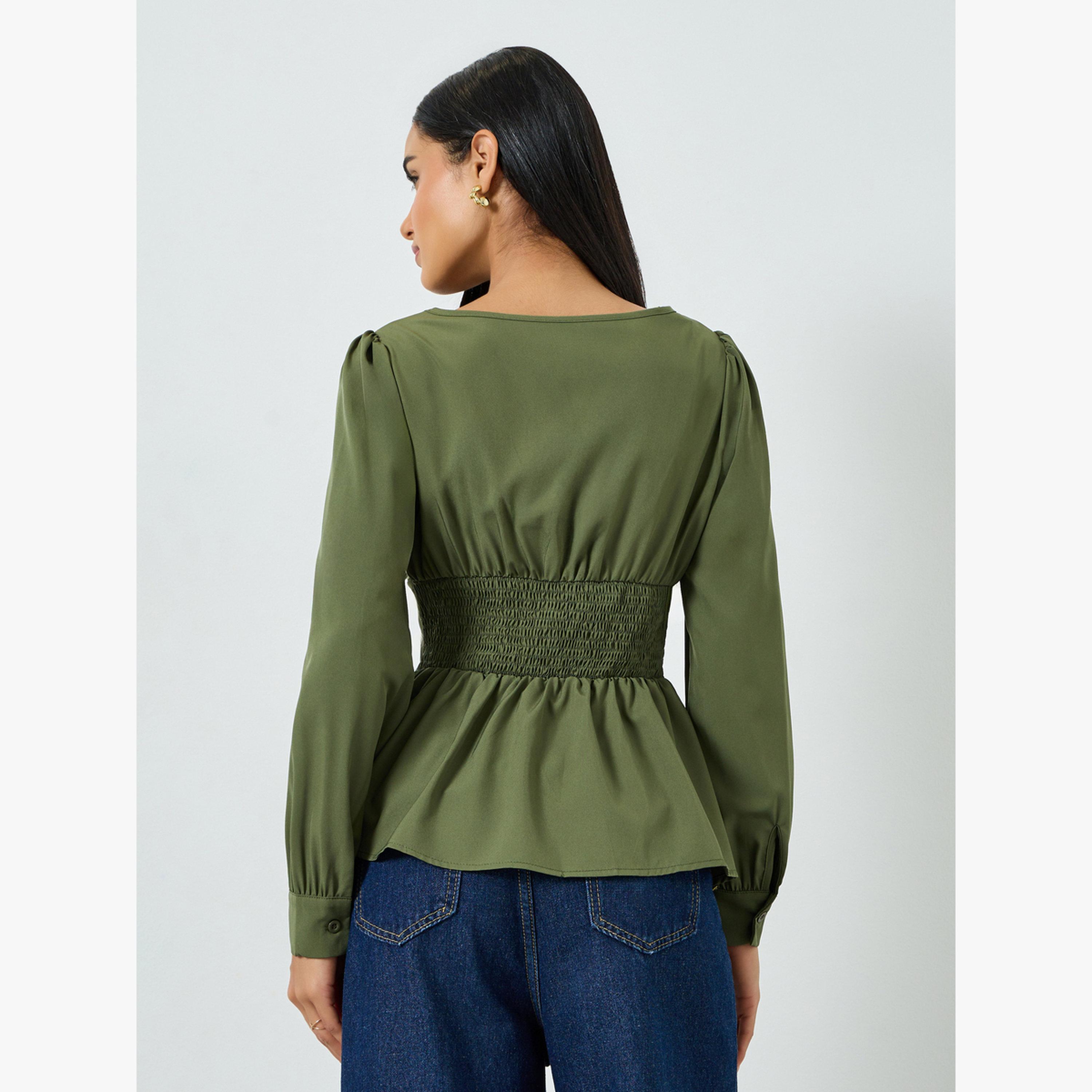 Take Two Olive Square Neck Fold Pleat Top-women-clothing-shirtsandblouses-blouses-image-3