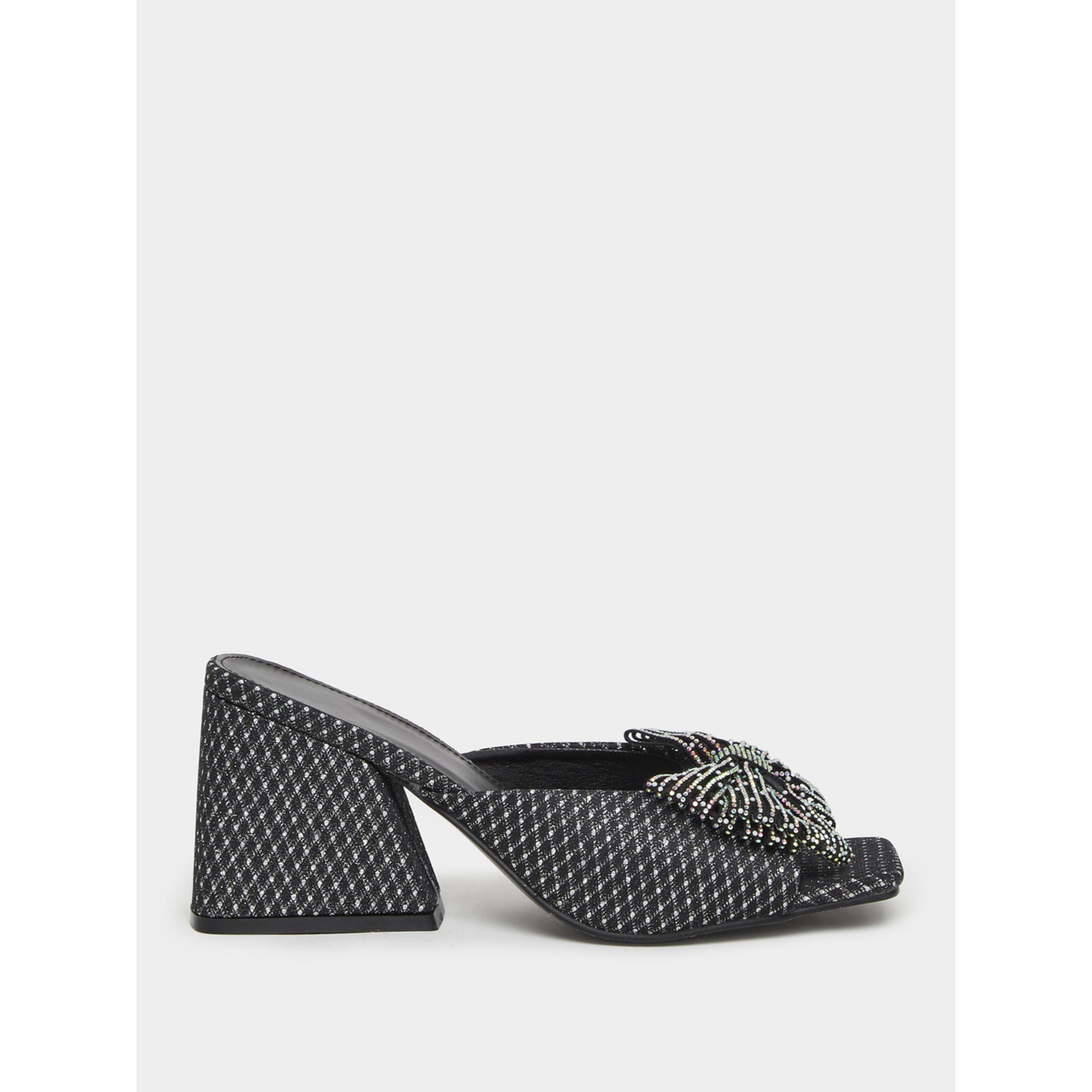 Take Two Women Black Embellished Block Heel Sandals-women-shoes-sandals-heeled-image-2