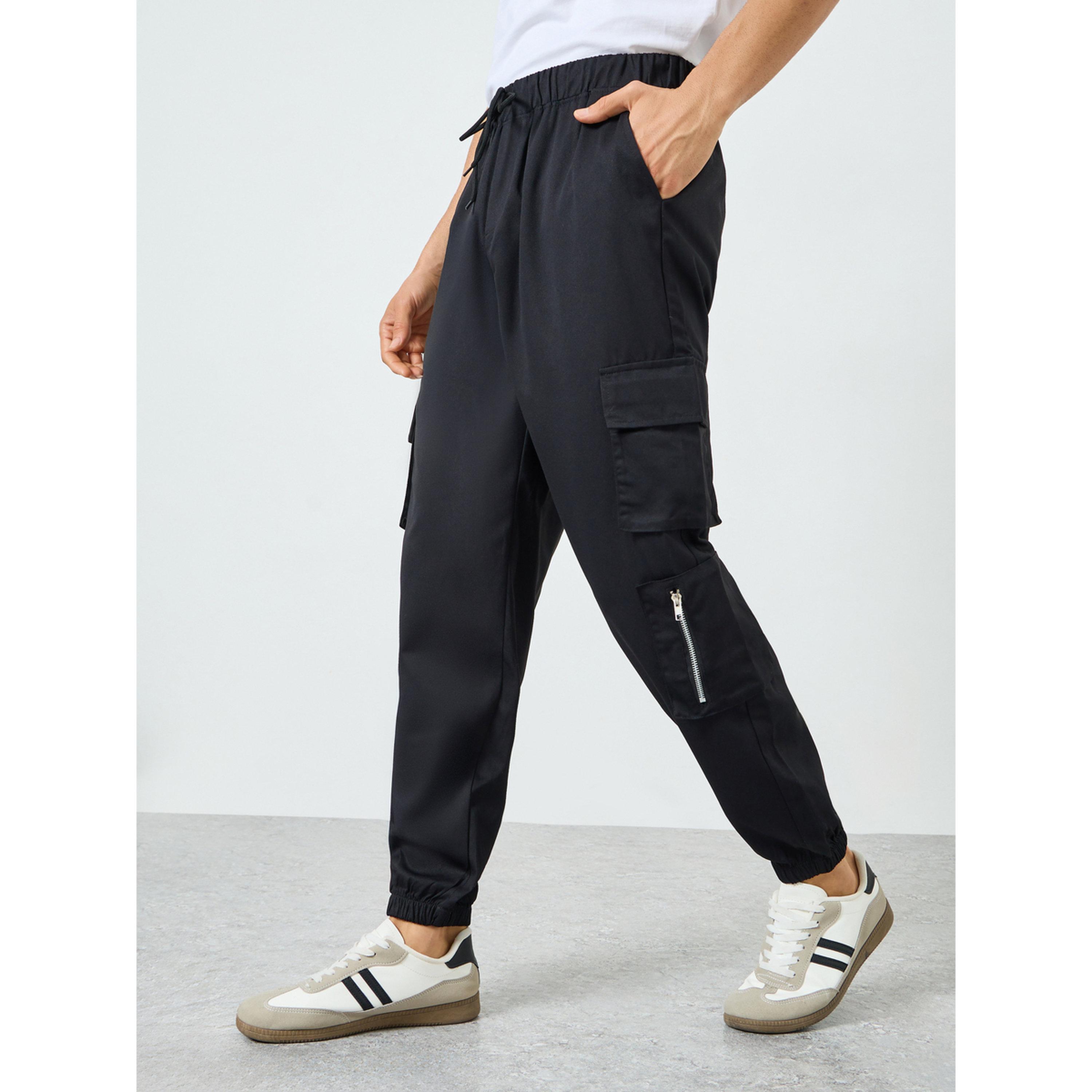 Take Two Men Black Relaxed Fit Cargo Pants-men-clothing-bottoms-joggers-image-1
