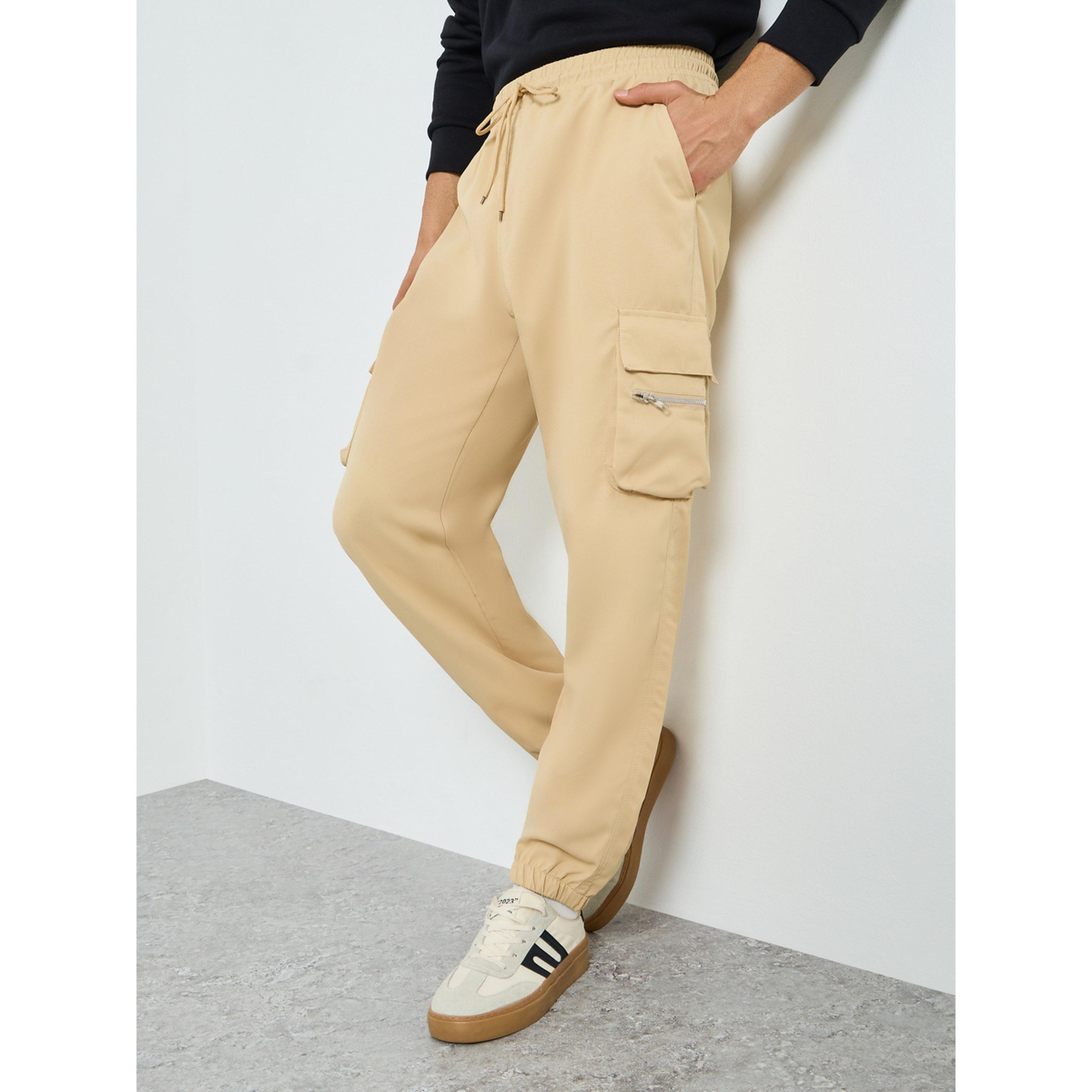 Take Two Men Beige Relaxed Fit Cargo Pants-men-clothing-bottoms-joggers-image-1