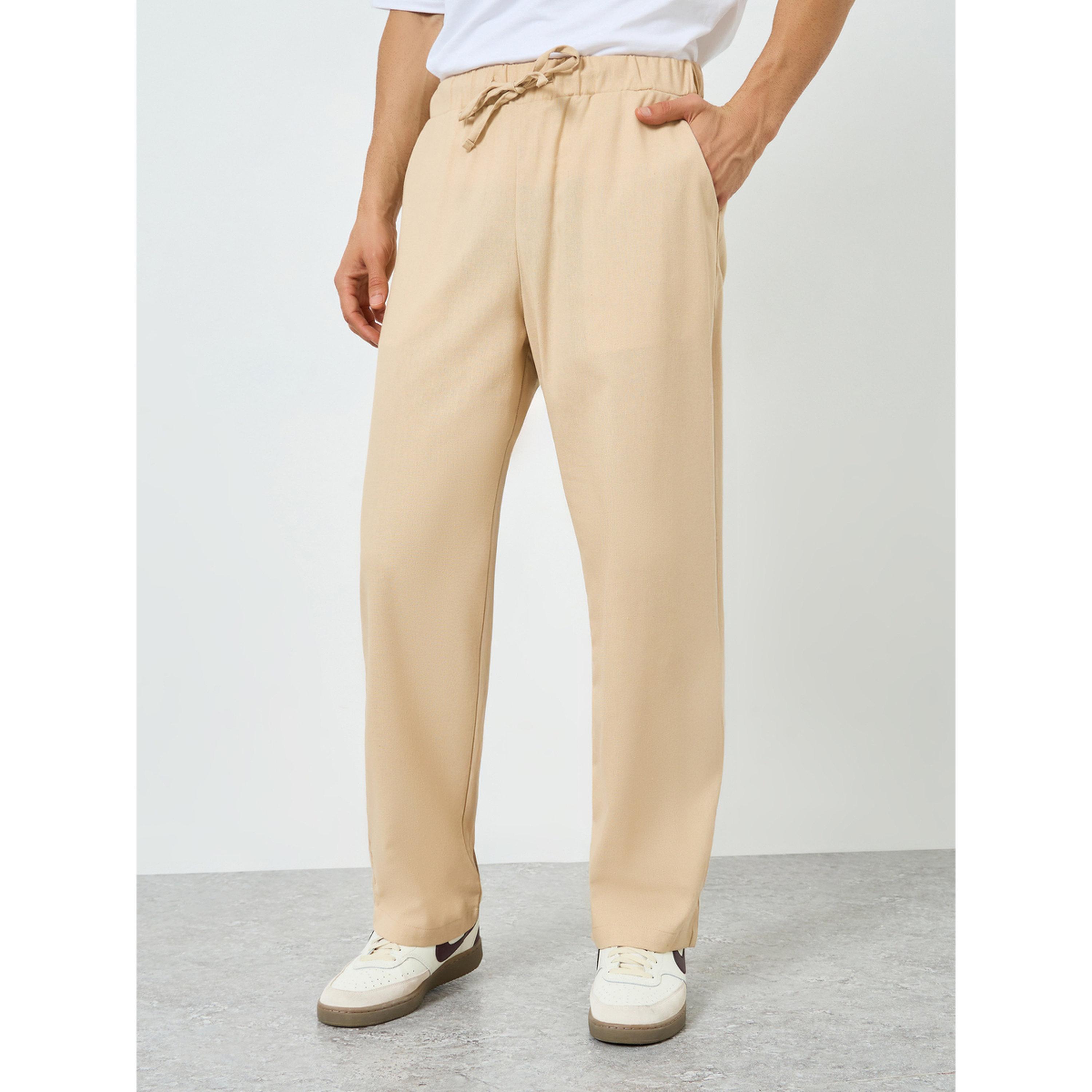 Take Two Men Beige Relaxed Fit Drawstring Trousers-men-clothing-bottoms-joggers-image-1
