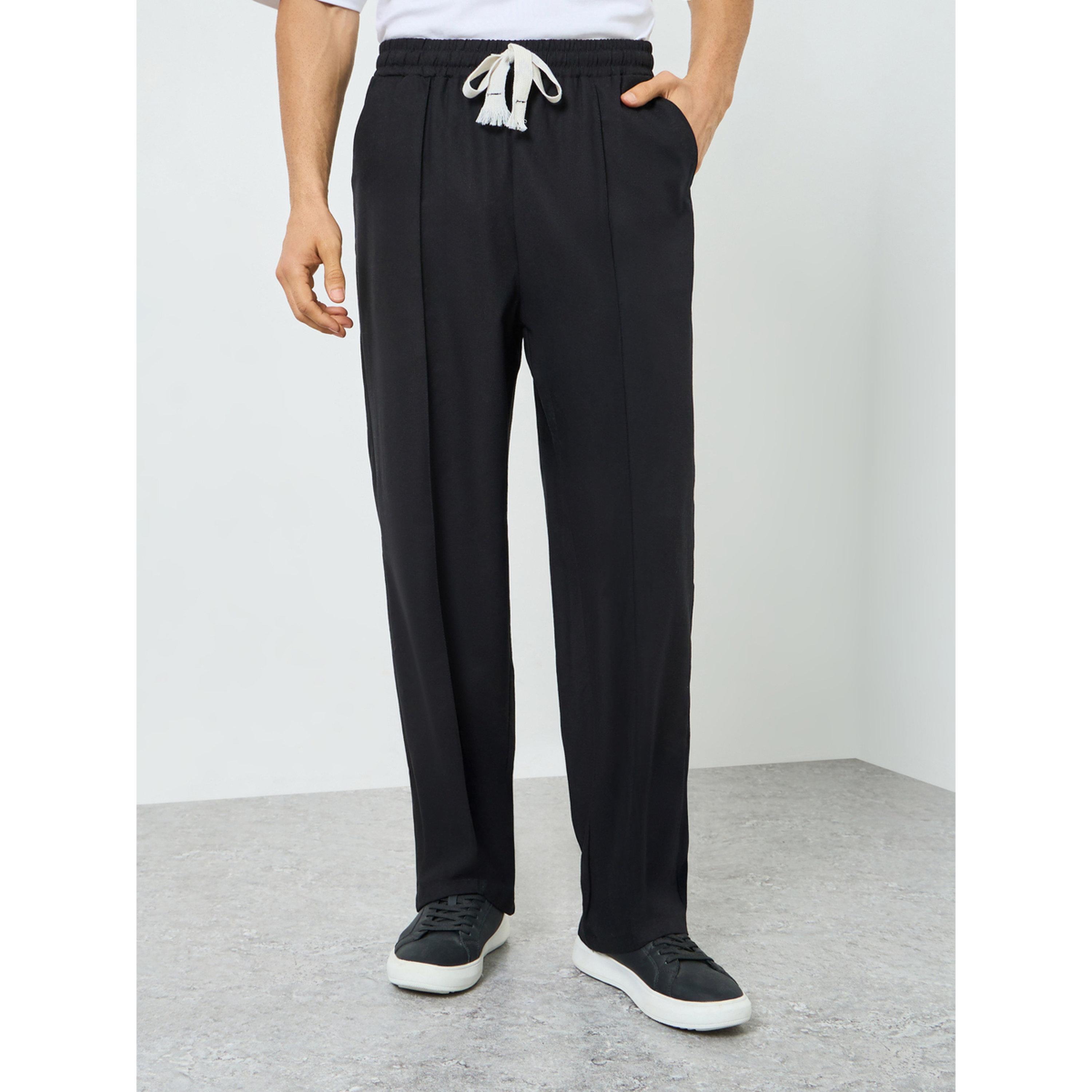 Take Two Men Black Relaxed Fit Trousers with Drawstring-men-clothing-bottoms-joggers-image-1