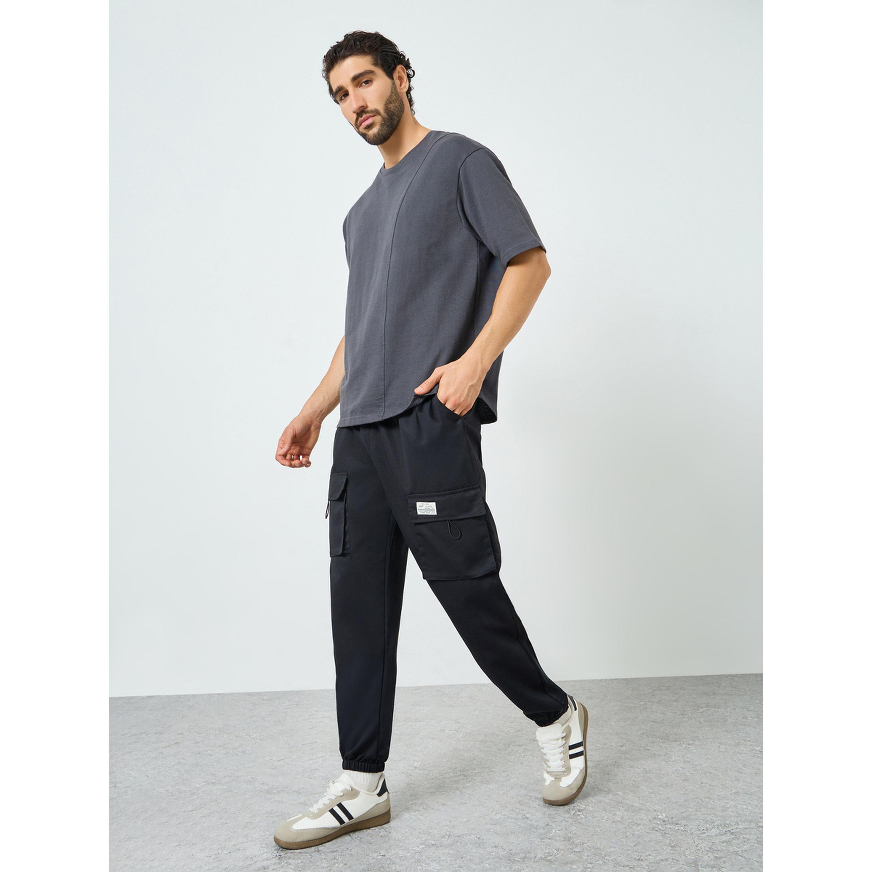 Take Two Men Black Cargo Pants with Drawstring-men-clothing-bottoms-joggers-image-2