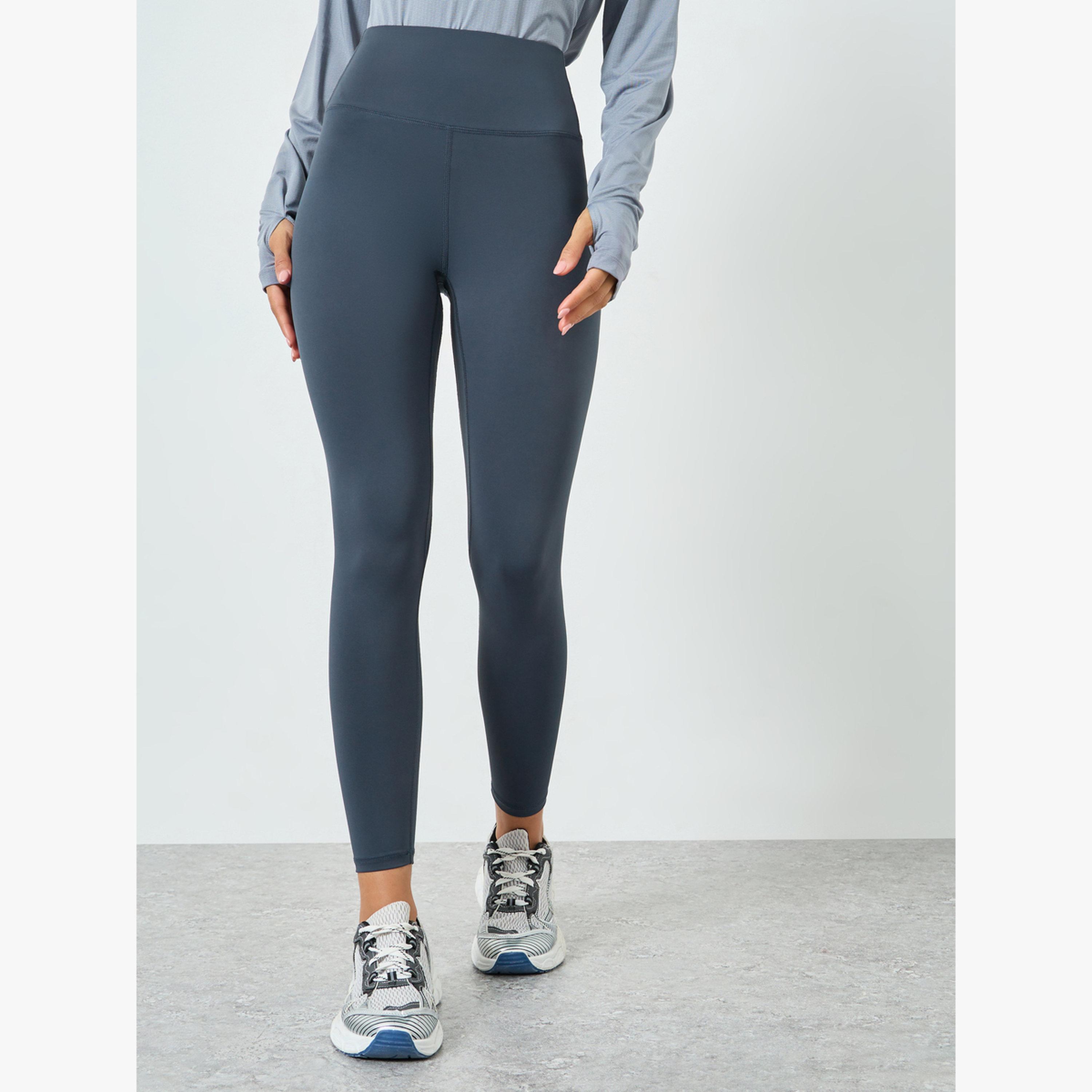 Styli Grey Solid Gym Leggings-women-clothing-bottoms-leggings-image-1