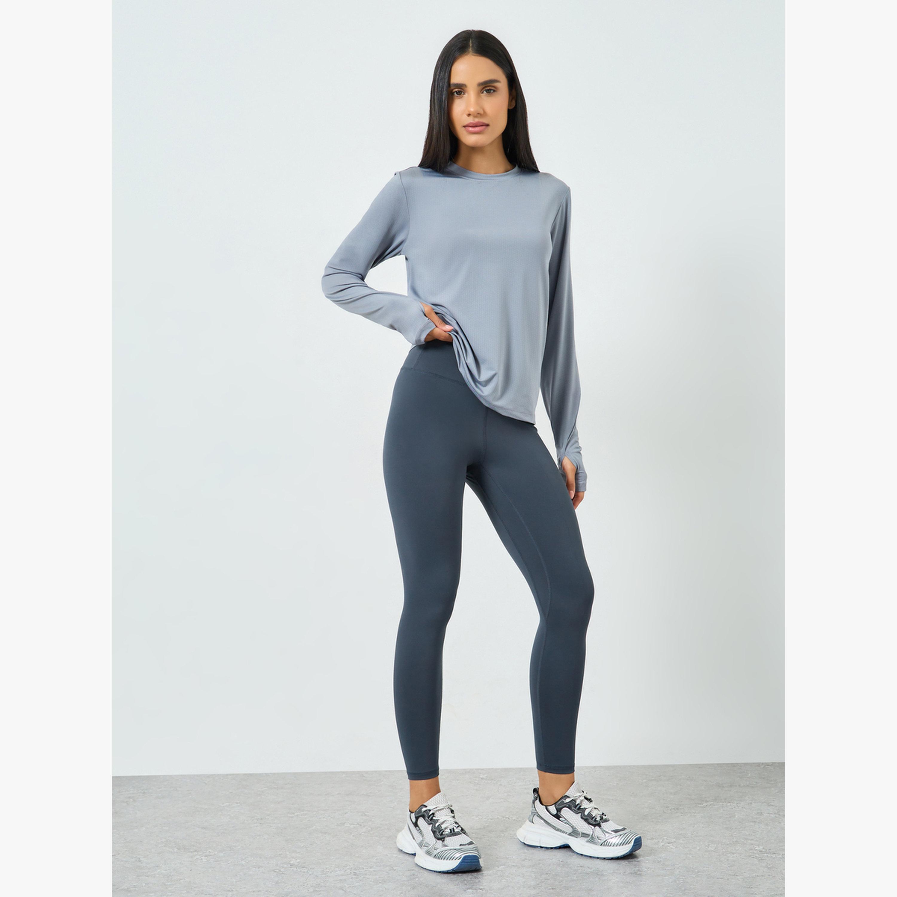 Styli Grey Solid Gym Leggings-women-clothing-bottoms-leggings-image-2
