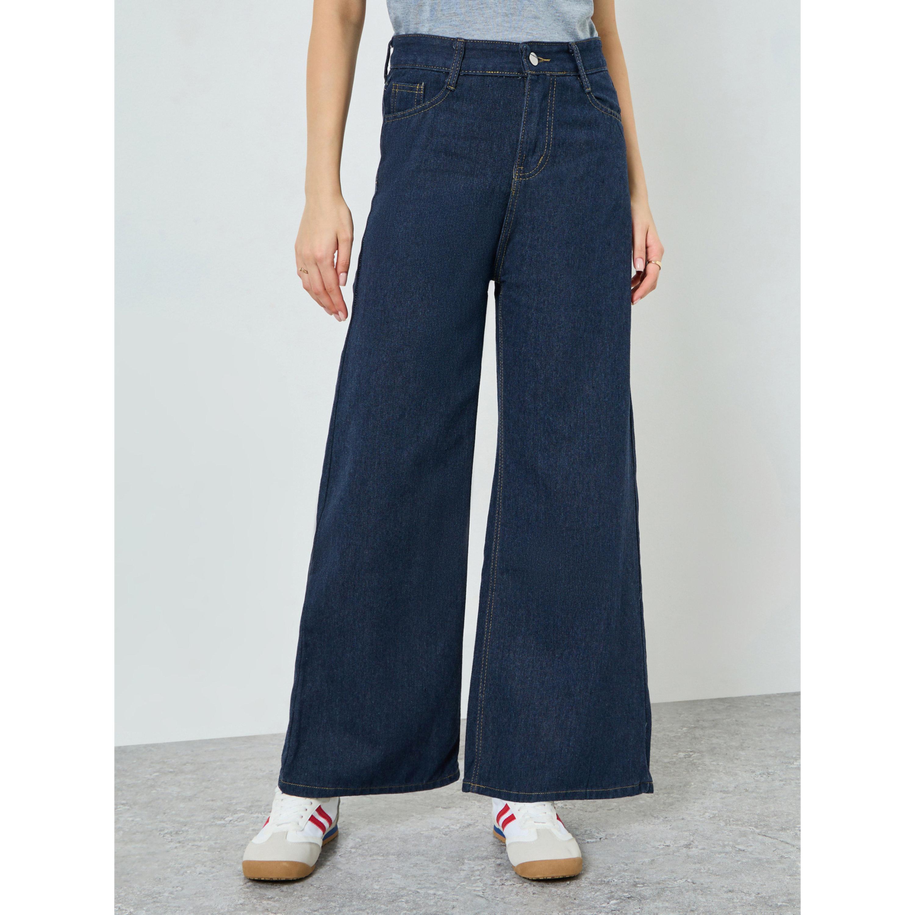 Styli Women Dark Blue Wide Leg Jeans-women-clothing-bottoms-jeans-image-1