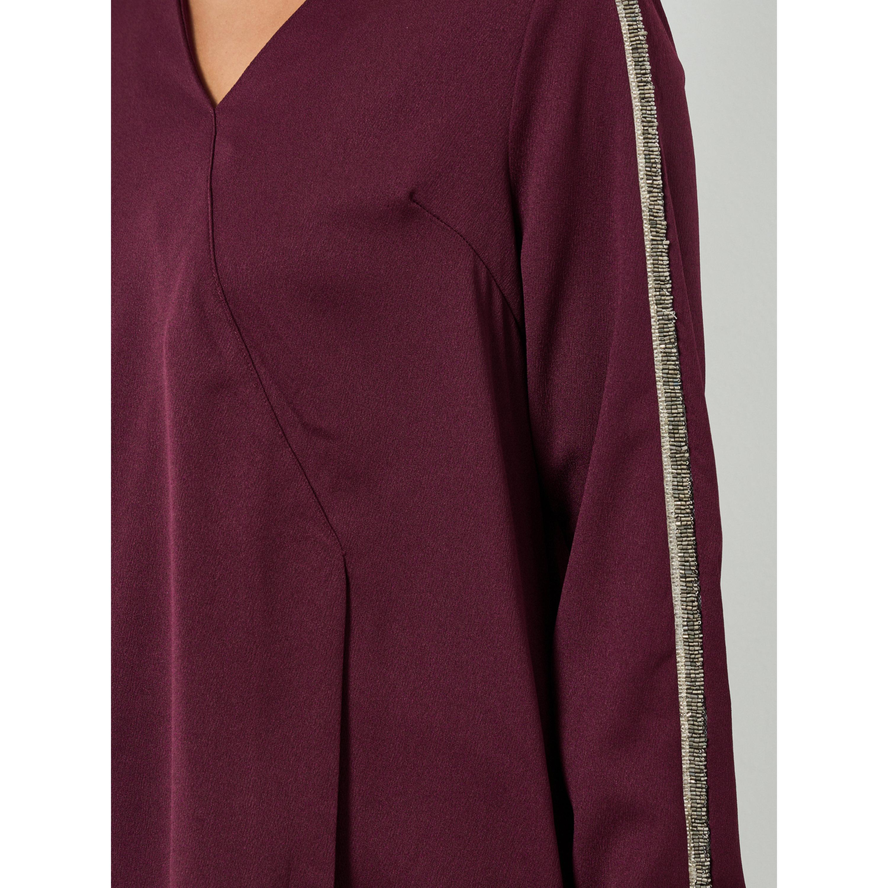 Styli Women Burgundy Embellished Sleeve Blouse-women-clothing-shirtsandblouses-blouses-image-4