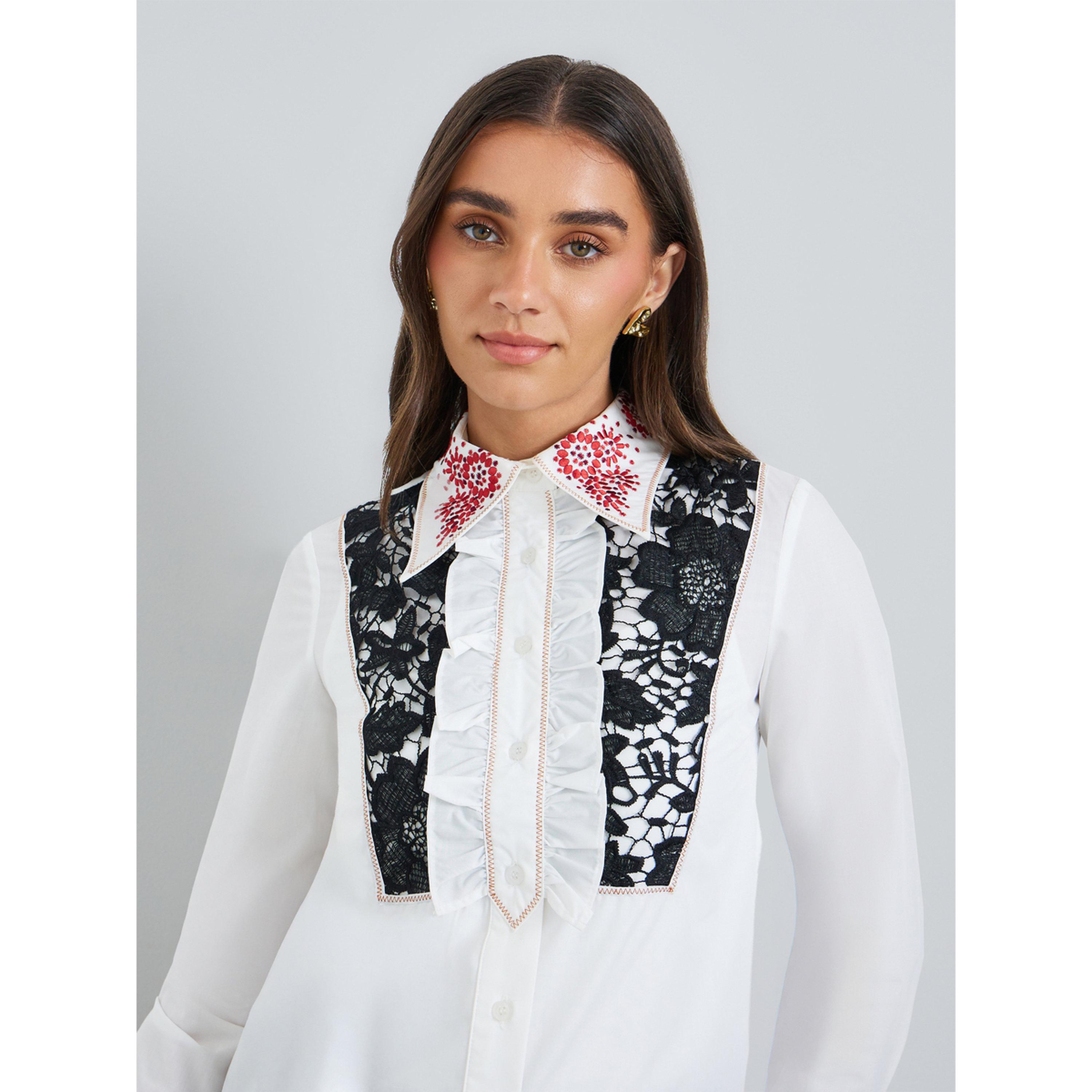 Styli Women White Shirt with Lace and Ruffle Detail-women-clothing-shirtsandblouses-blouses-image-3