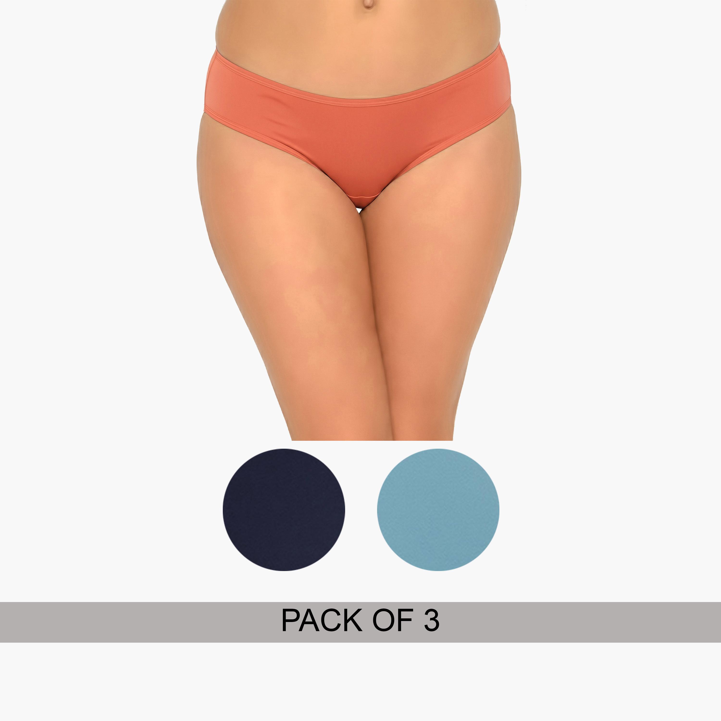 Clovia Pack of 3- Solid Bikini with Inner Elastic - Cotton-women-clothing-lingerie-panties-image-1