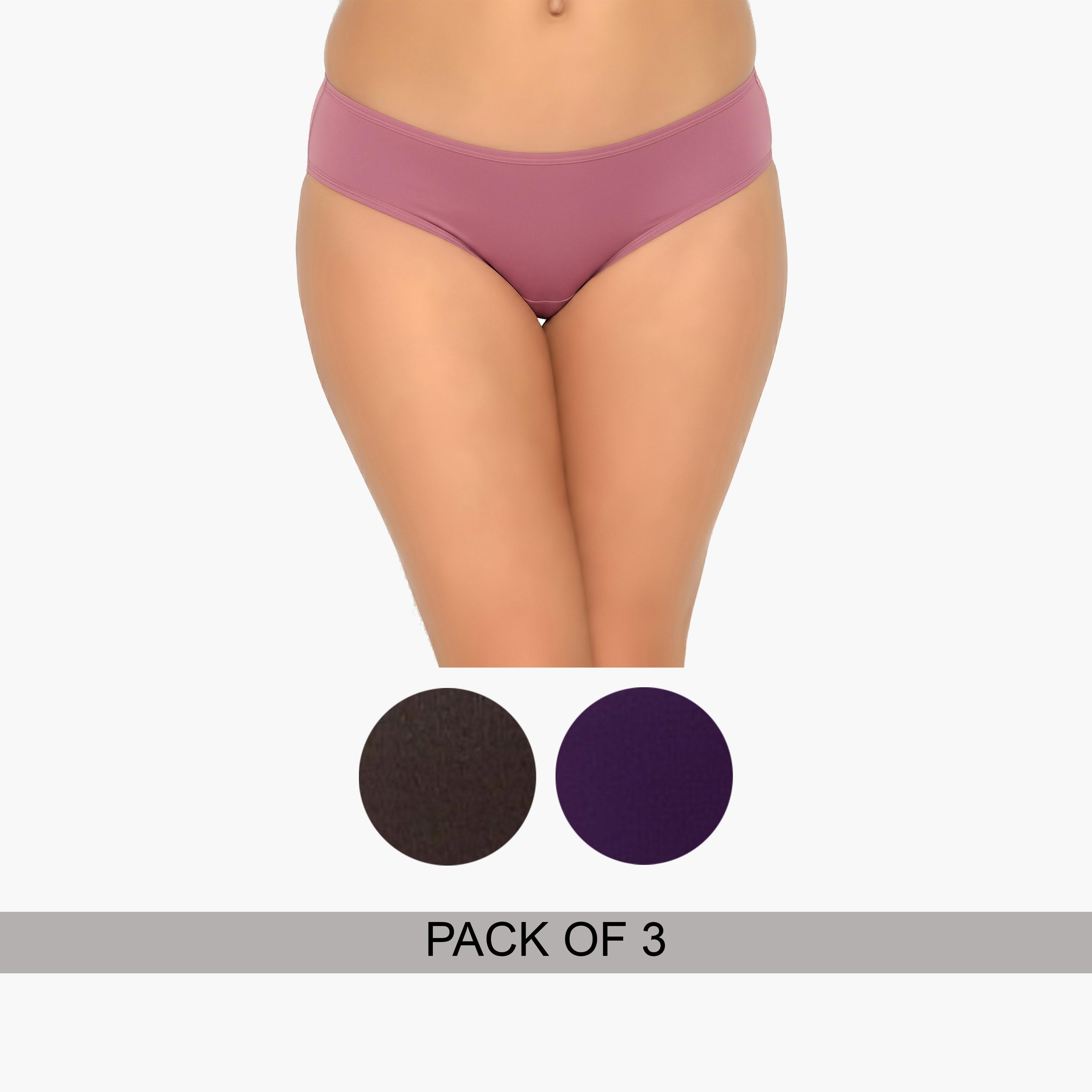 Clovia Pack of 3- Solid Bikini with Inner Elastic - Cotton-women-clothing-lingerie-panties-image-1