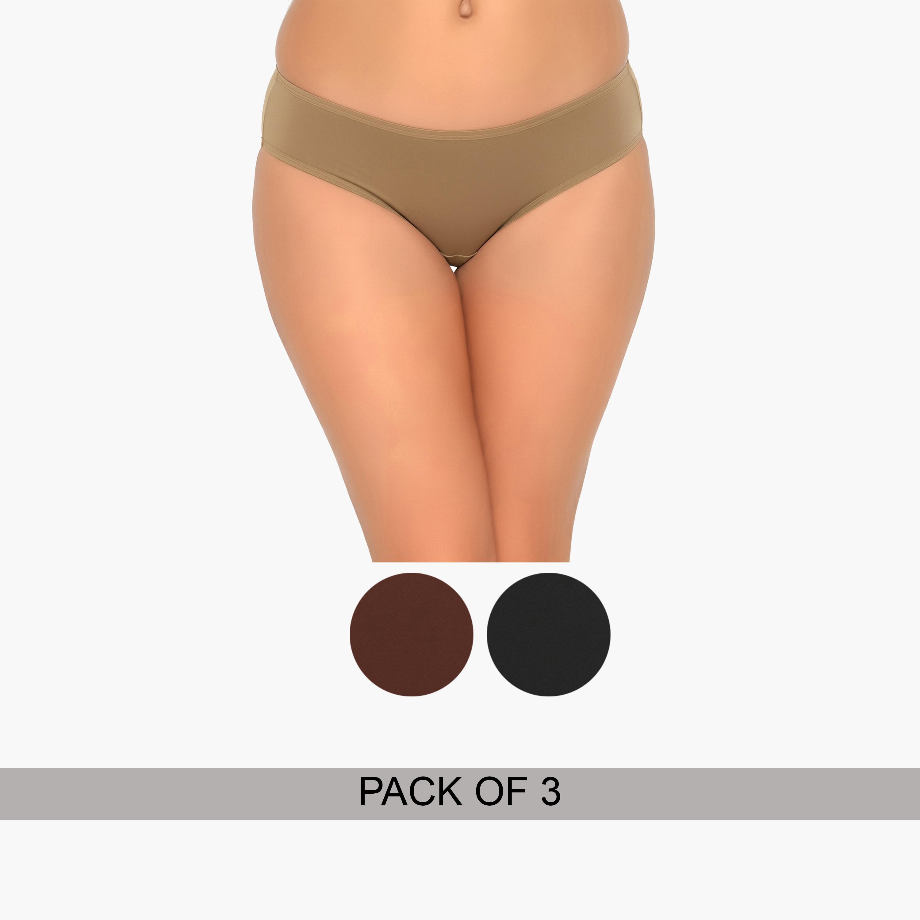 Clovia Pack of 3- Solid Bikini with Inner Elastic - Cotton-women-clothing-lingerie-panties-image-1