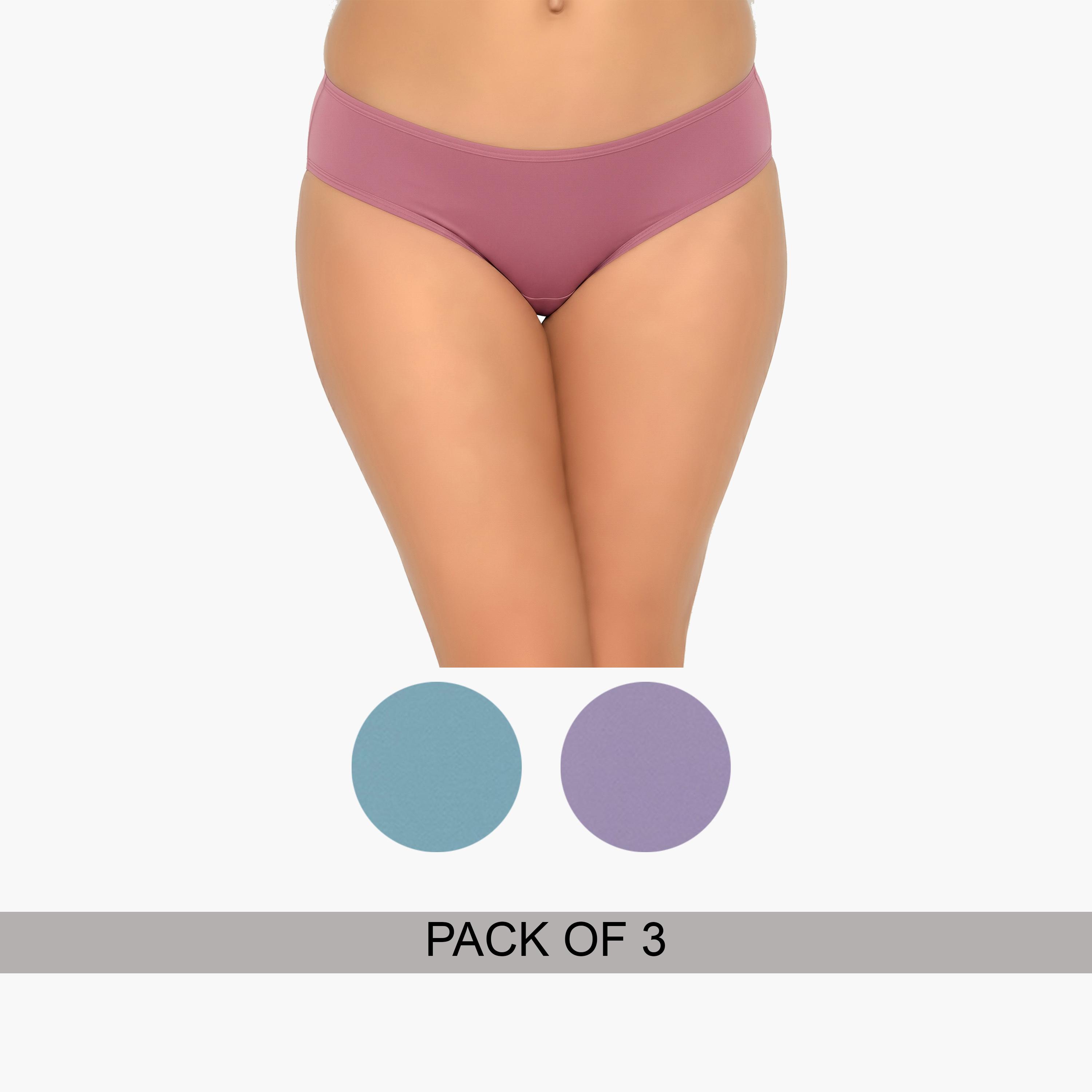 Clovia Pack of 3- Solid Bikini with Inner Elastic - Cotton-women-clothing-lingerie-panties-image-1