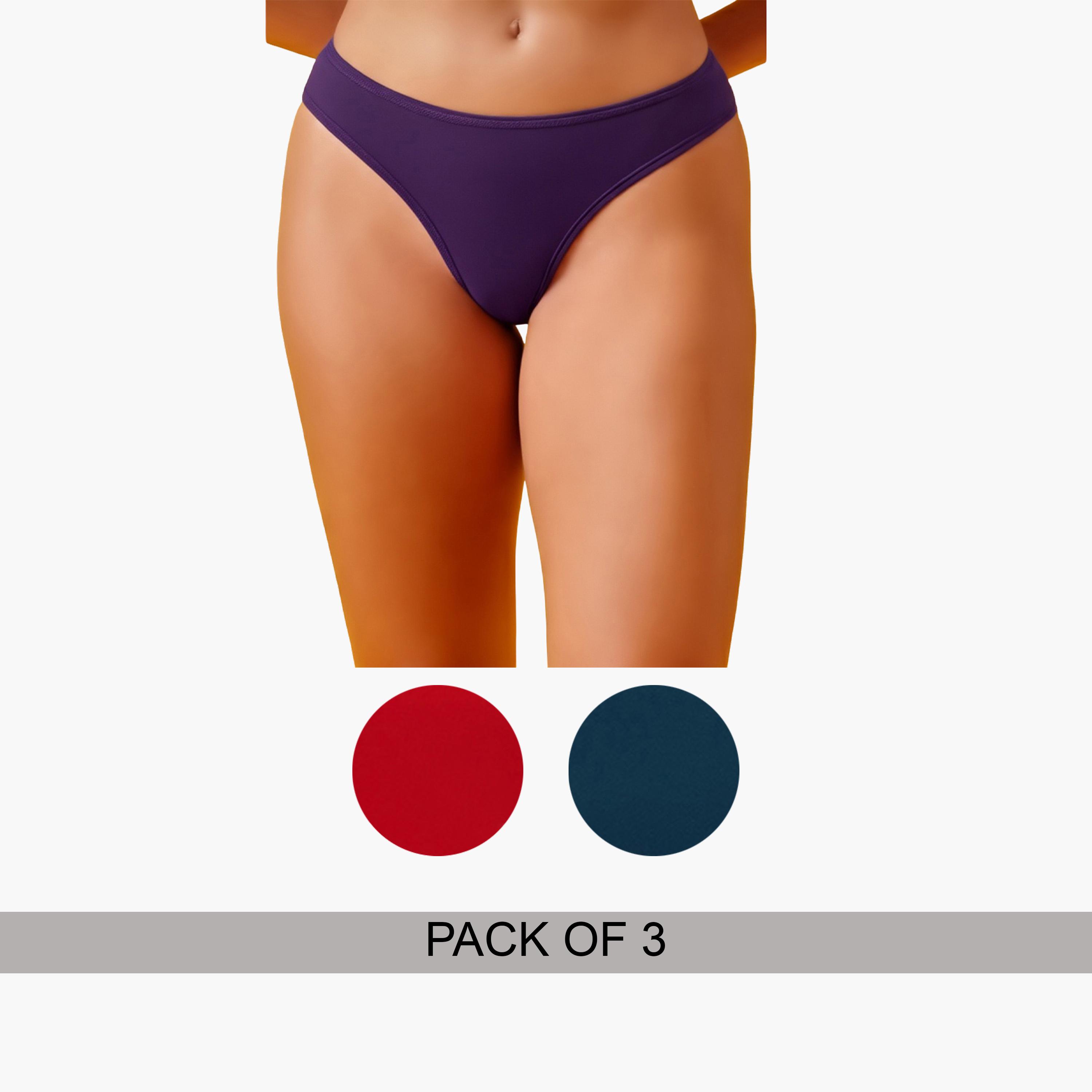 Clovia Pack of 3- Solid Bikini with Inner Elastic - Cotton-women-clothing-lingerie-panties-image-1