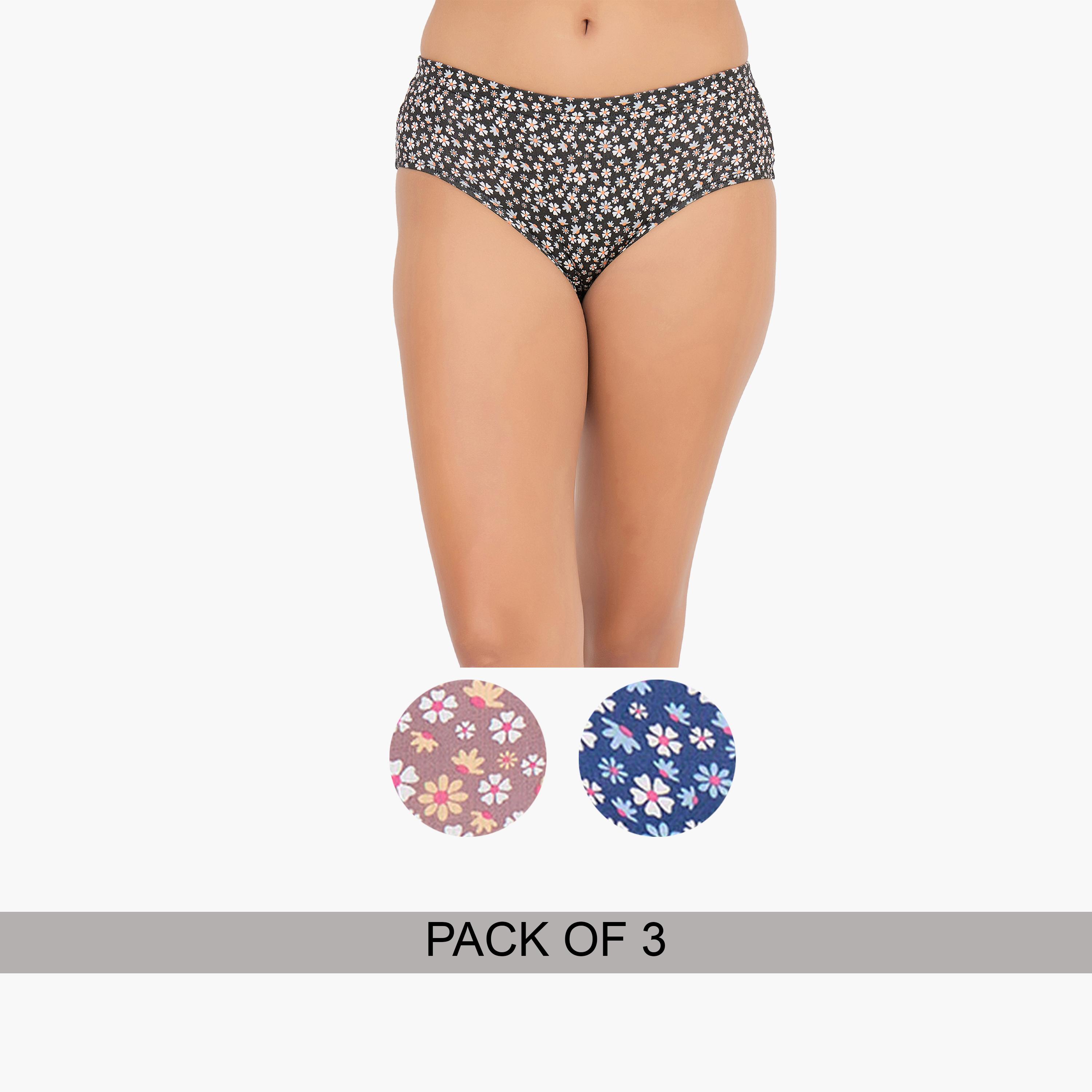 Clovia Pack of 3-Mid Waist Floral Print Hipster Panties - Cotton-women-clothing-lingerie-panties-image-1